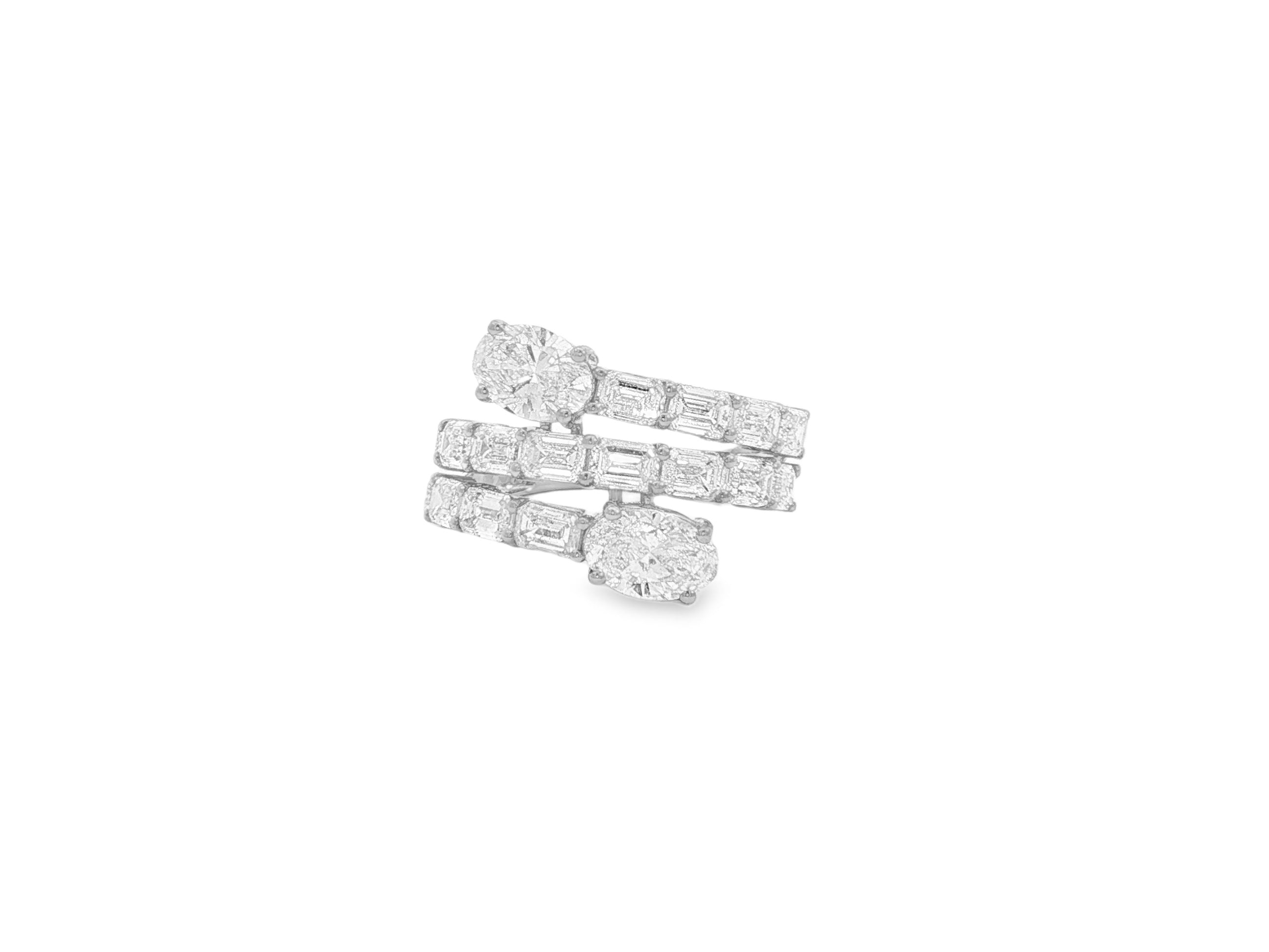 14K Gold Diamond Ring with Multi-Row Oval & Emerald-Cut 4.60ct