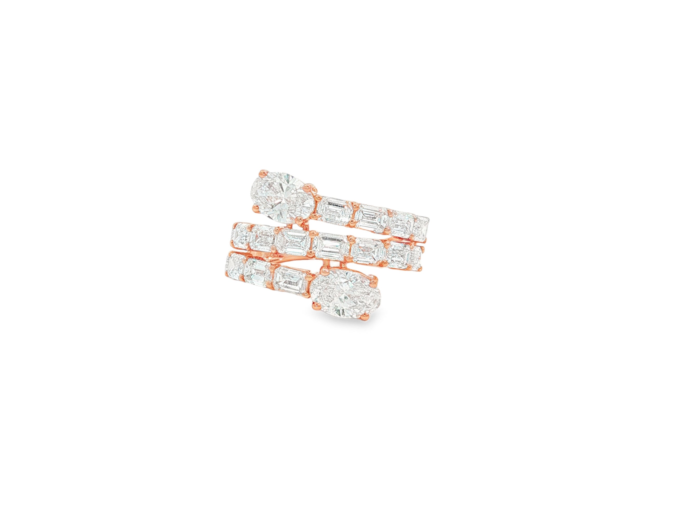 14K Gold Diamond Ring with Multi-Row Oval & Emerald-Cut 4.60ct