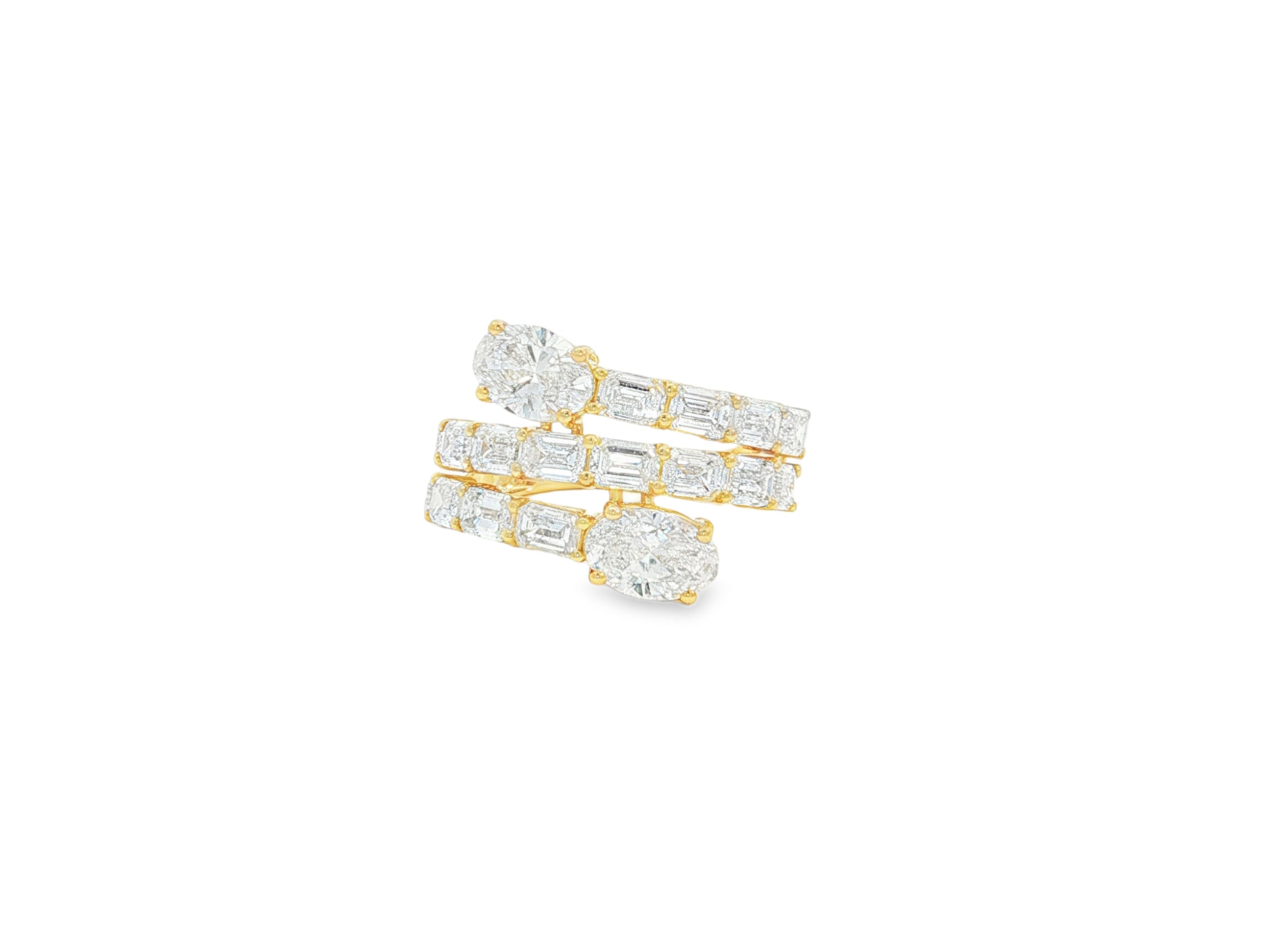 14K Gold Diamond Ring with Multi-Row Oval & Emerald-Cut 4.60ct