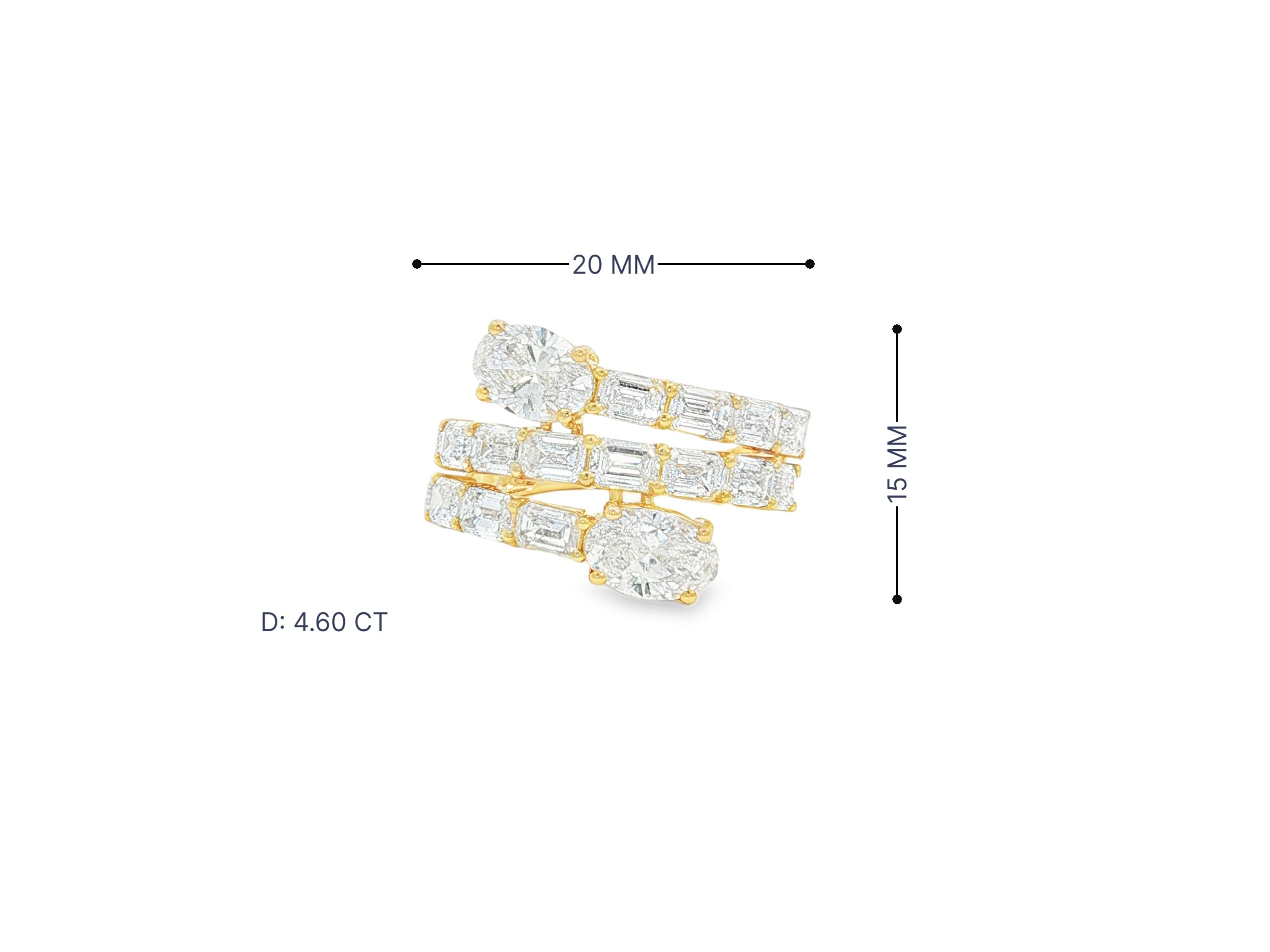 14K Gold Diamond Ring with Multi-Row Oval & Emerald-Cut 4.60ct