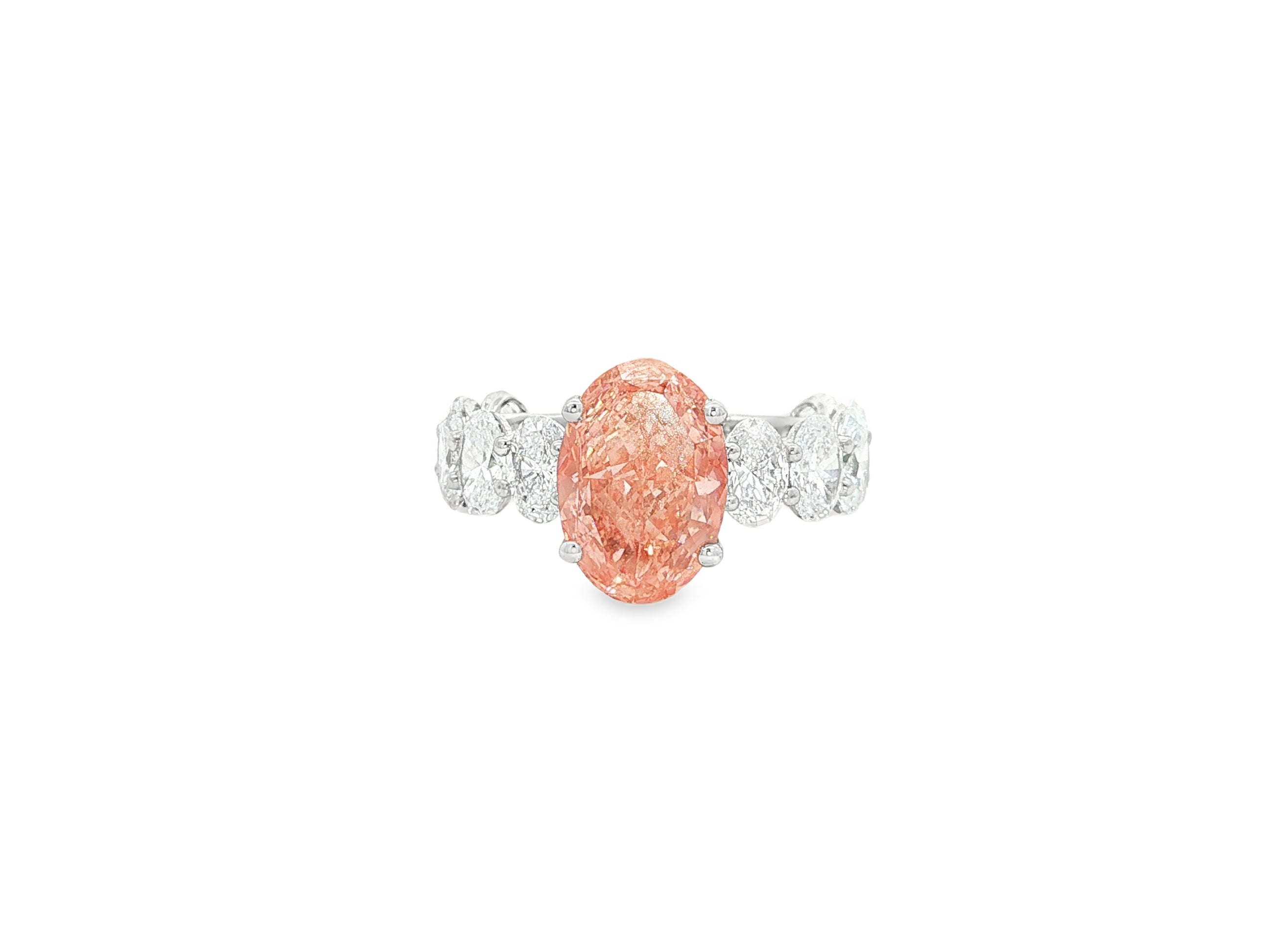 14K Gold Diamond Ring with Oval Pink Center Stone & Oval Side Diamonds Design 8.00ct