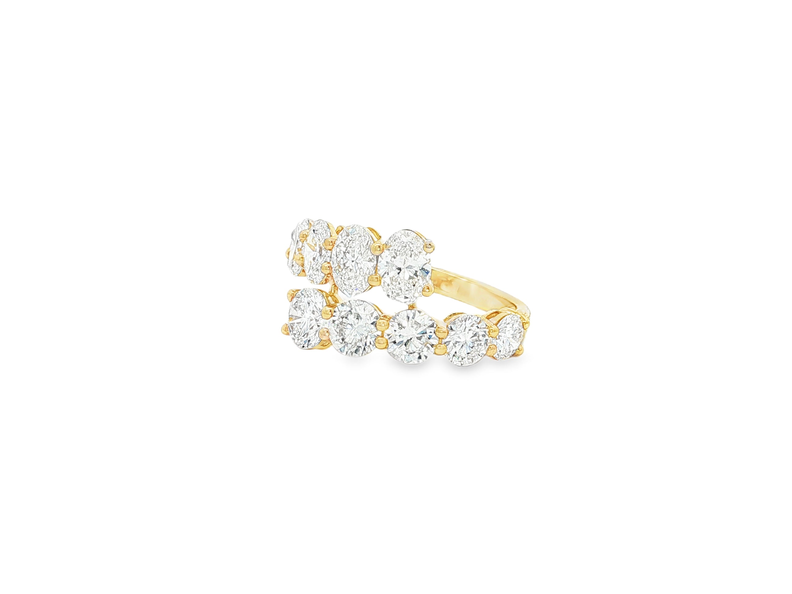 14K Gold Diamond Ring with Oval & Round Two-Row Wrap Design 3.66ct