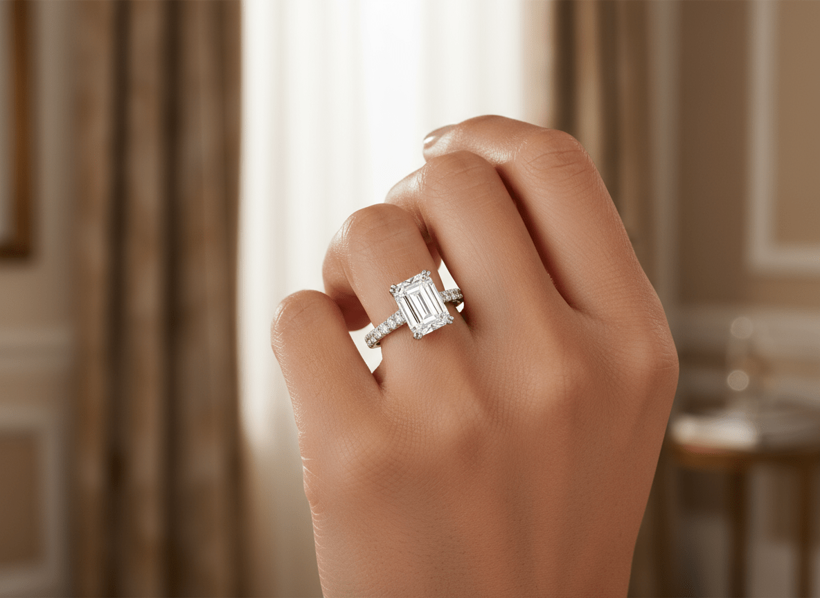 14k Emerald Cut Diamond Cluster Band Engagement Ring 3.75 CT - AVI THE JEWELER