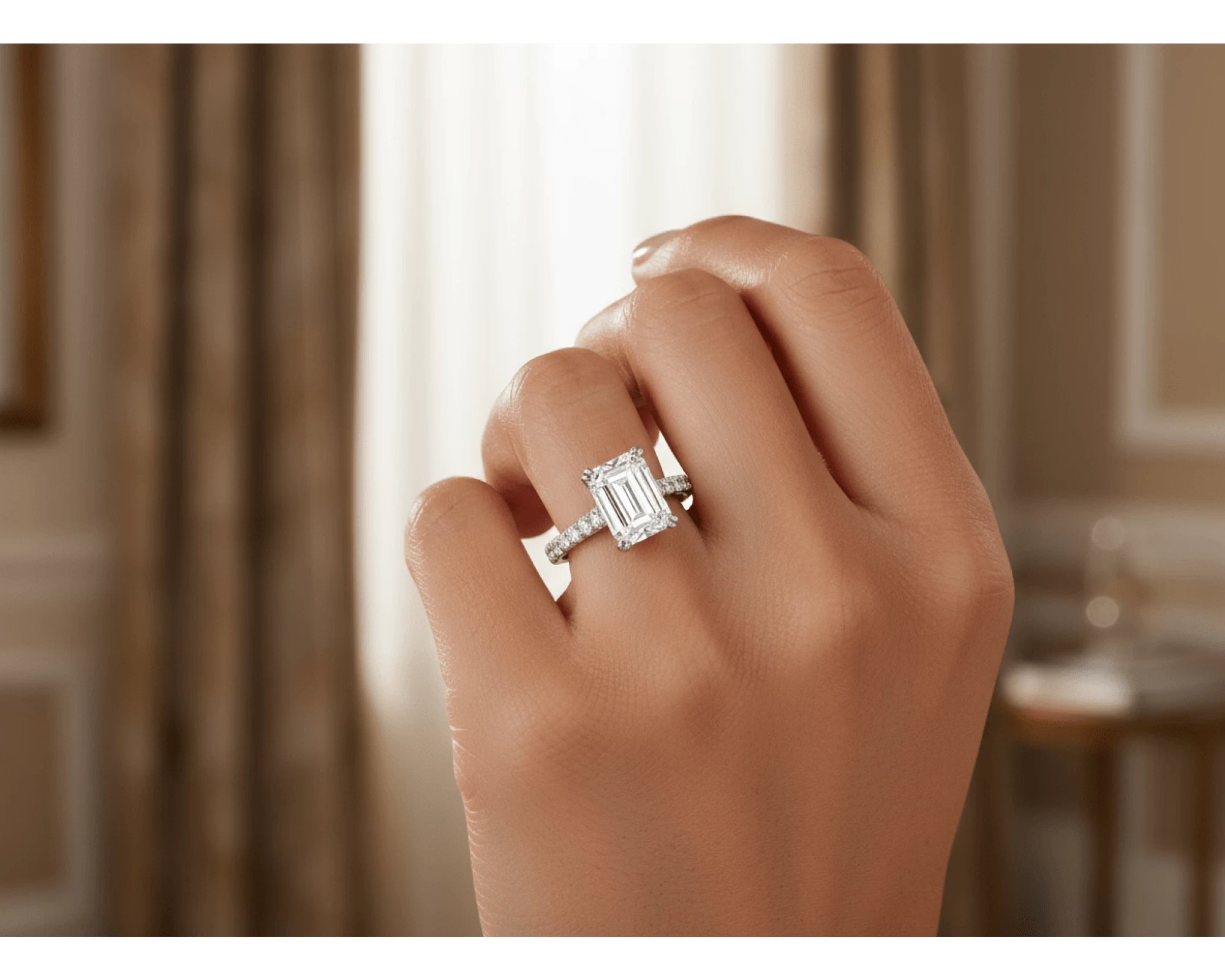 14k Emerald Cut Diamond Cluster Band Engagement Ring 3.75 CT – view 2