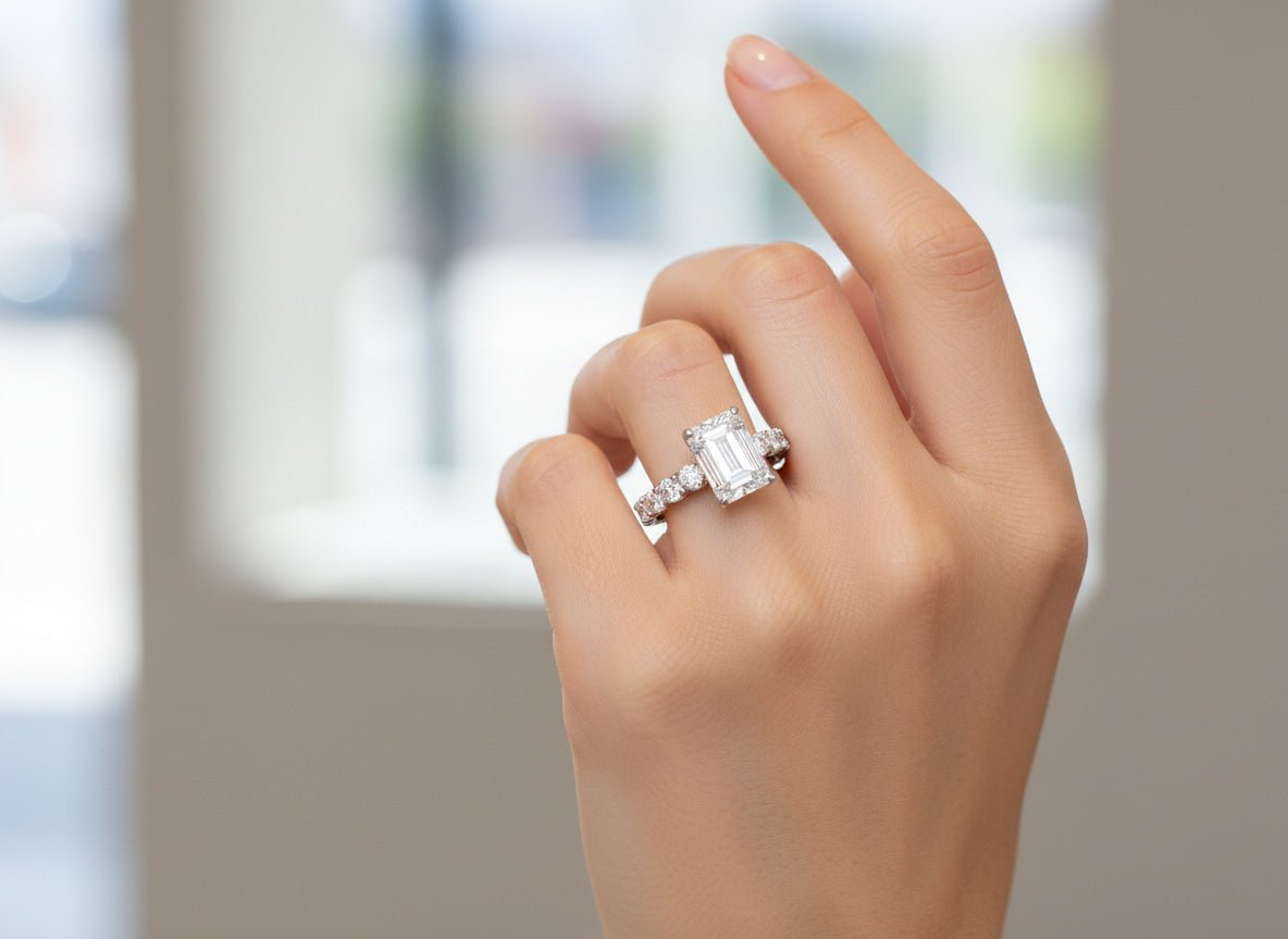 14k Emerald Cut Diamond Cluster Band Engagement Ring 4.61 CT - AVI THE JEWELER