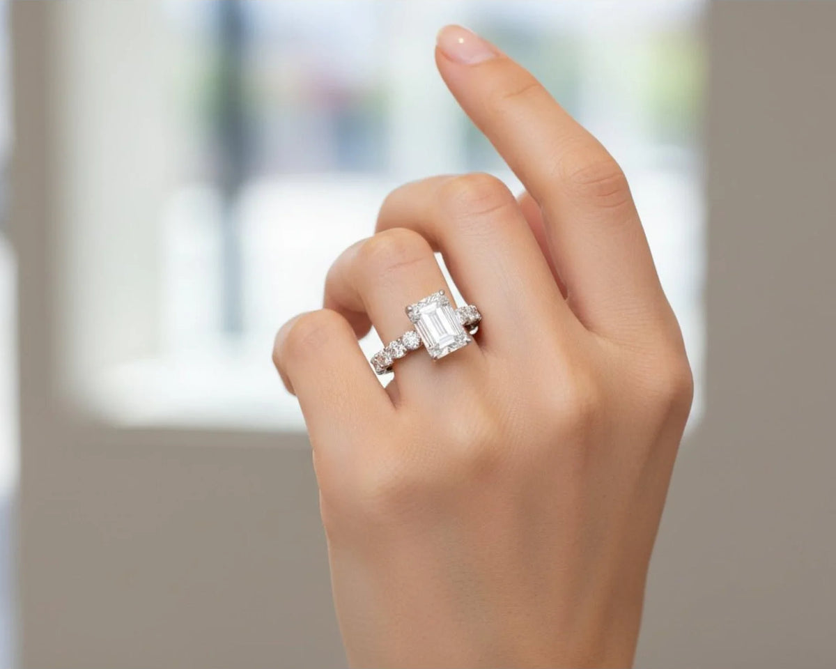 14k Emerald Cut Diamond Cluster Band Engagement Ring 4.61 CT – view 2