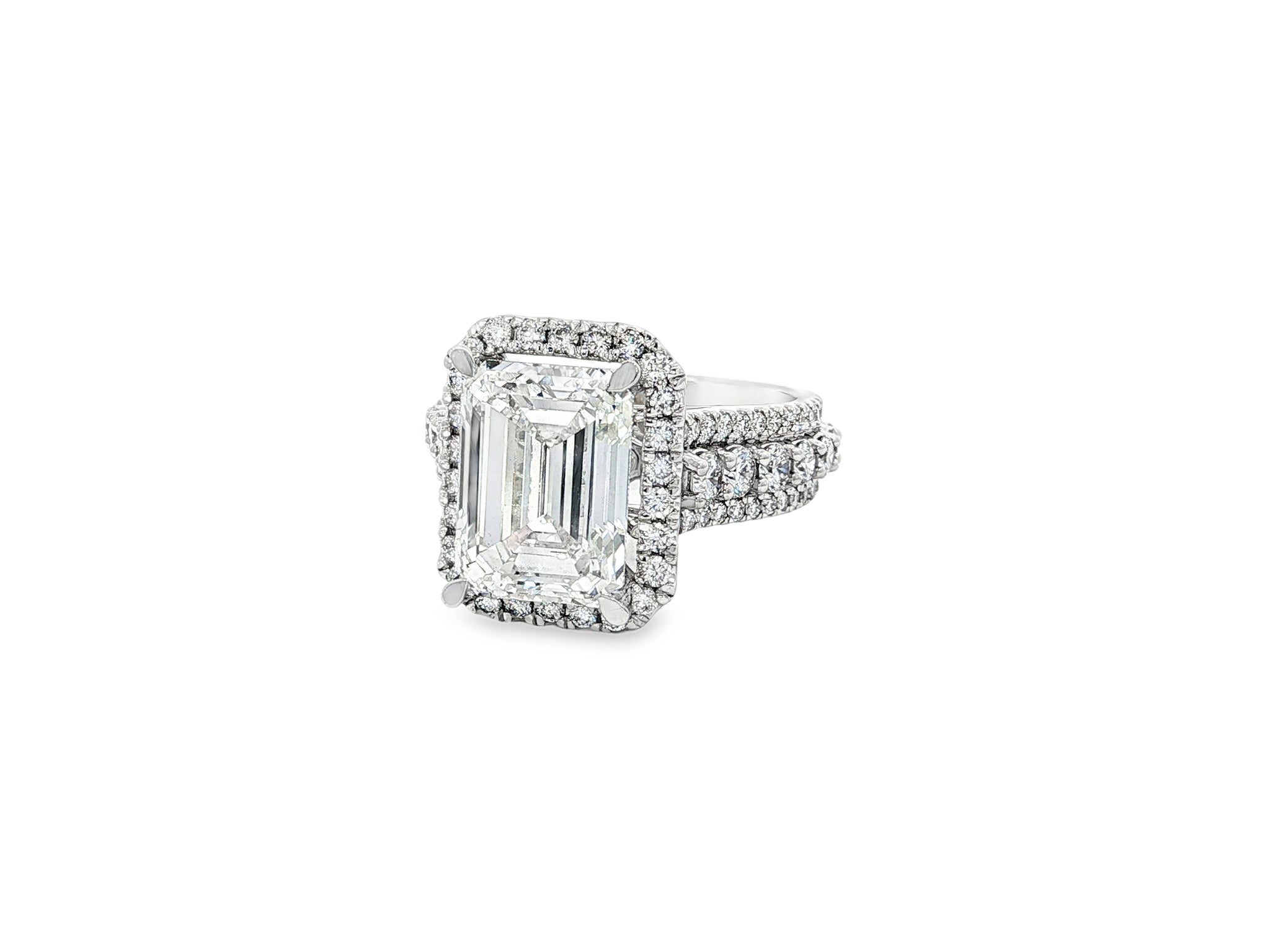 14k Emerald Cut Double Halo Split - Shank Engagement Ring 6.61 CT - AVI THE JEWELER
