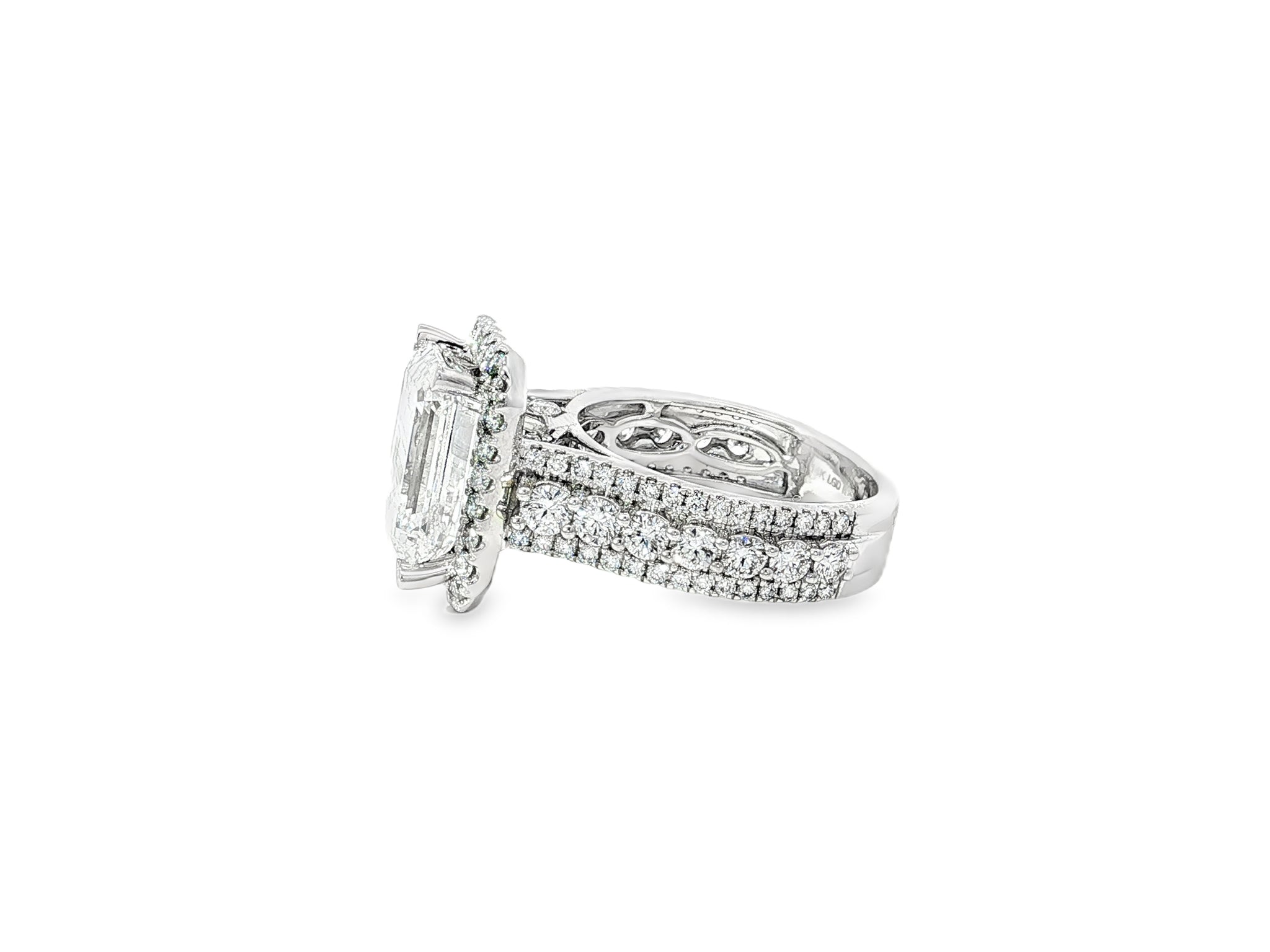 14k Emerald Cut Double Halo Split - Shank Engagement Ring 6.61 CT - AVI THE JEWELER