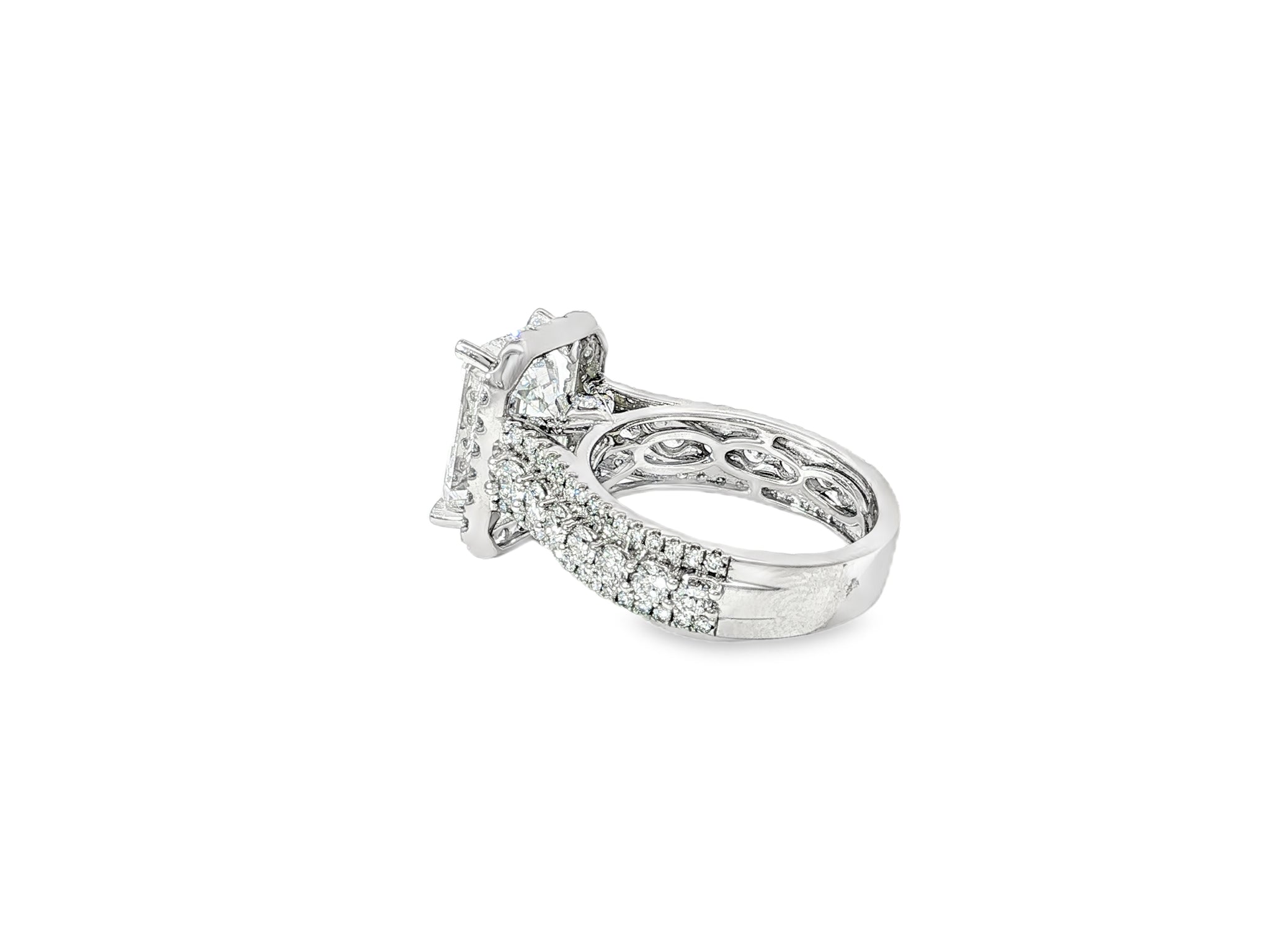 14k Emerald Cut Double Halo Split - Shank Engagement Ring 6.61 CT - AVI THE JEWELER