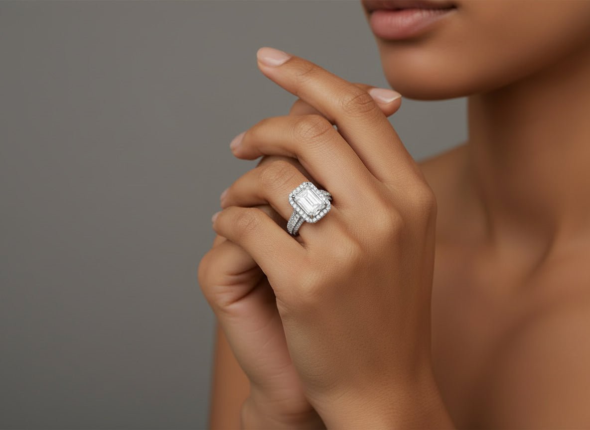 14k Emerald Cut Double Halo Split - Shank Engagement Ring 6.61 CT - AVI THE JEWELER