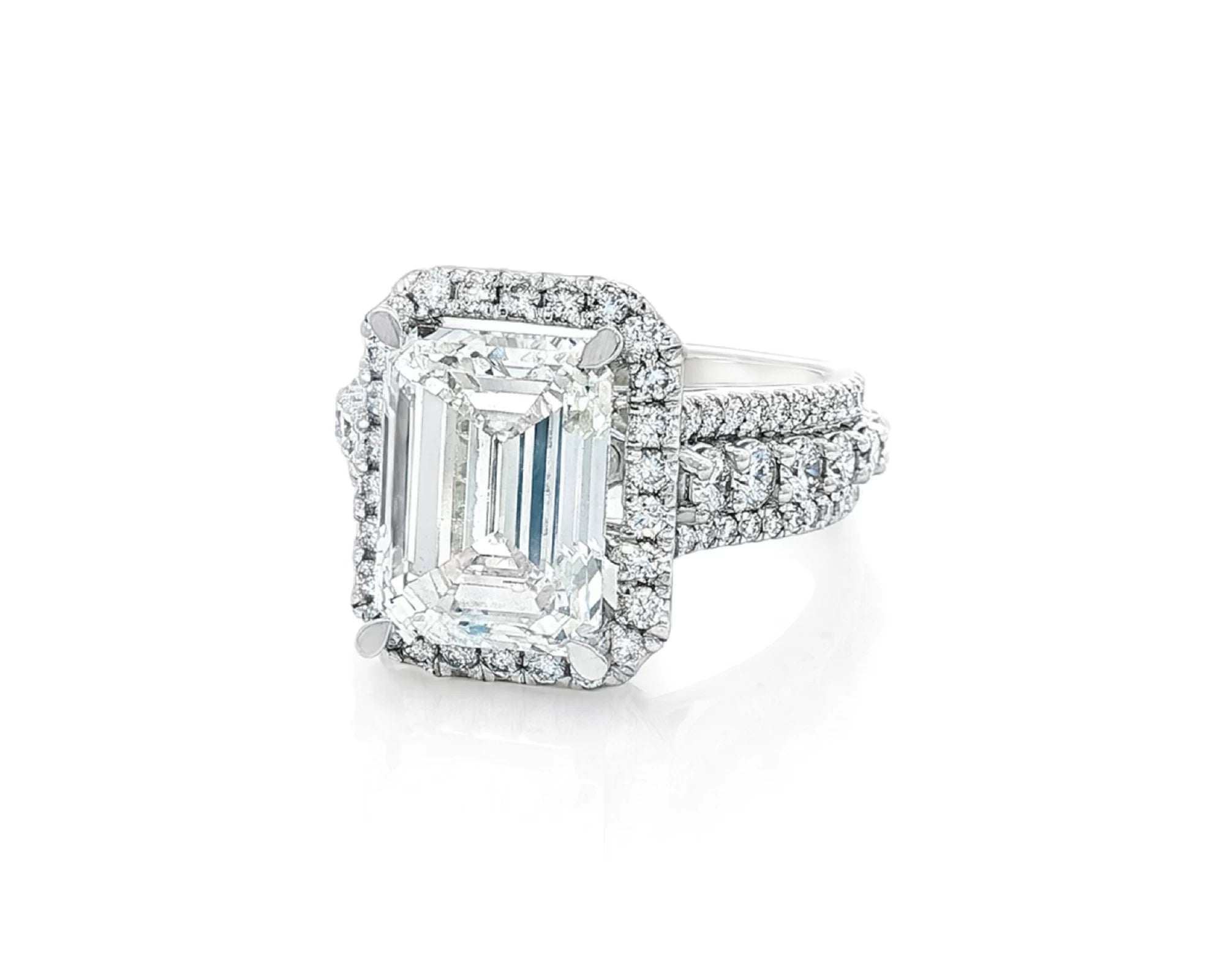 14k Emerald Cut Double Halo Split-Shank Engagement Ring 6.61 CT – lifestyle 1872