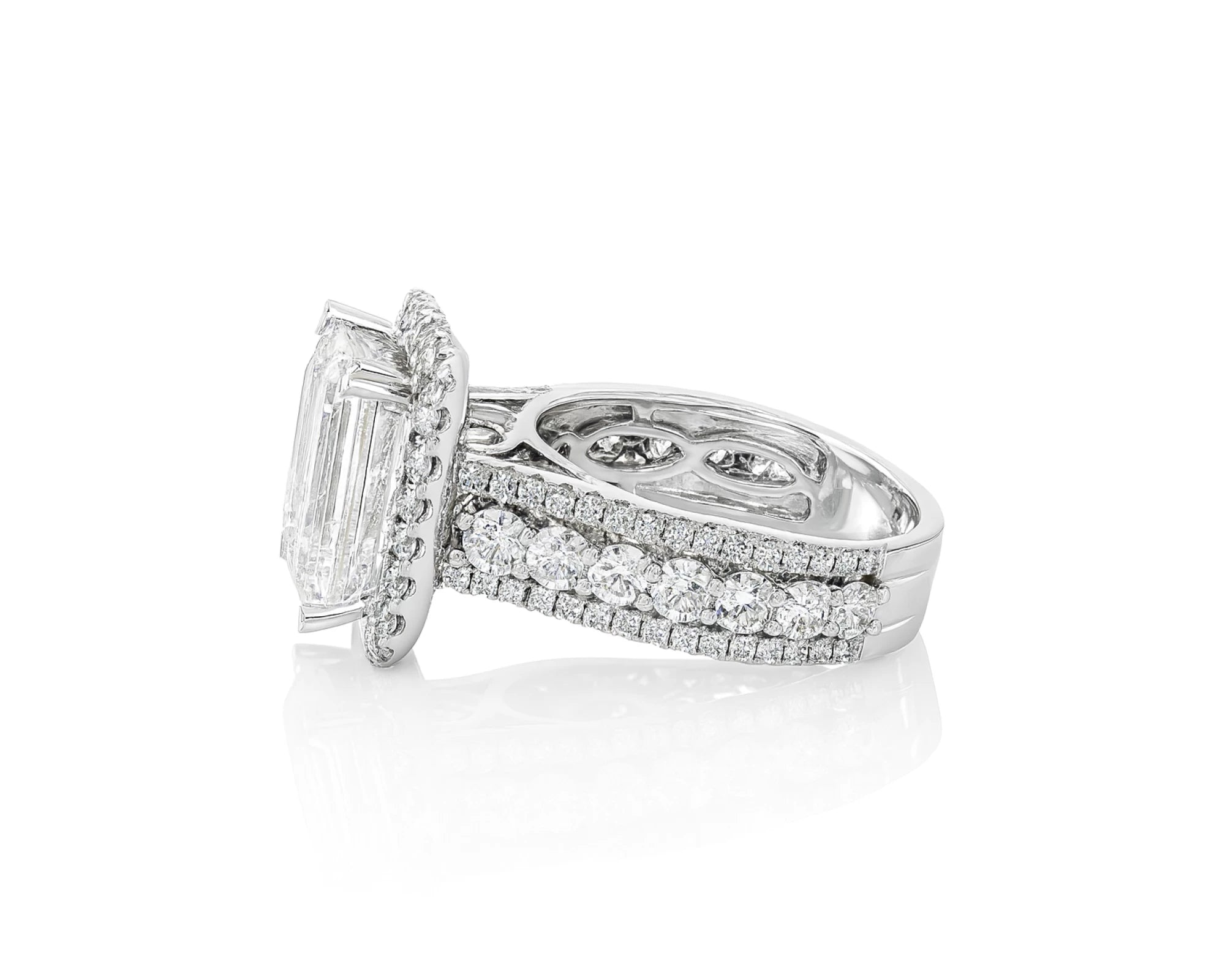 14k Emerald Cut Double Halo Split-Shank Engagement Ring 6.61 CT – lifestyle 1873
