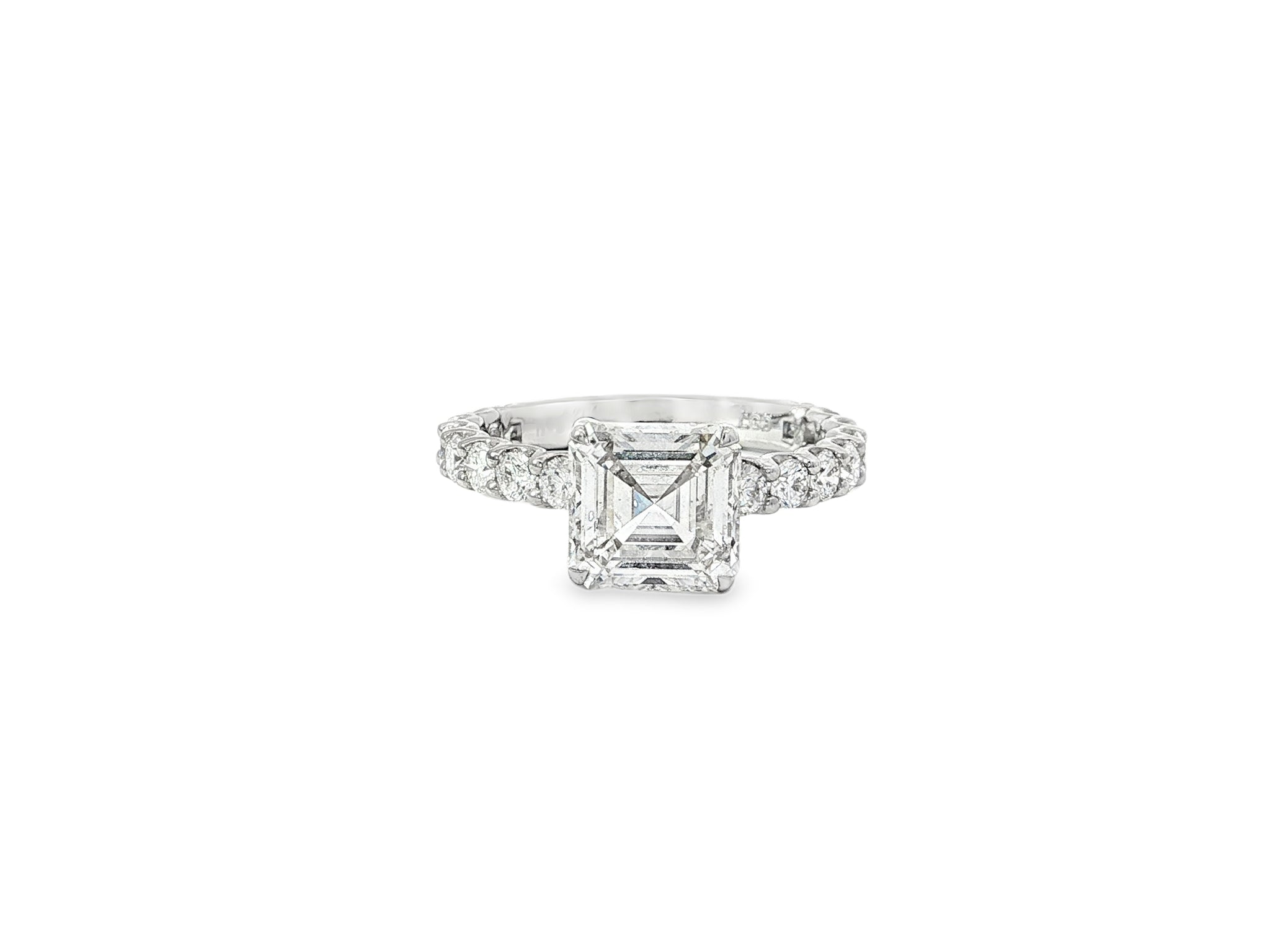 14k Emerald Cut Elevated Micropavé Diamond Band Engagement Ring 2.90ct - AVI THE JEWELER