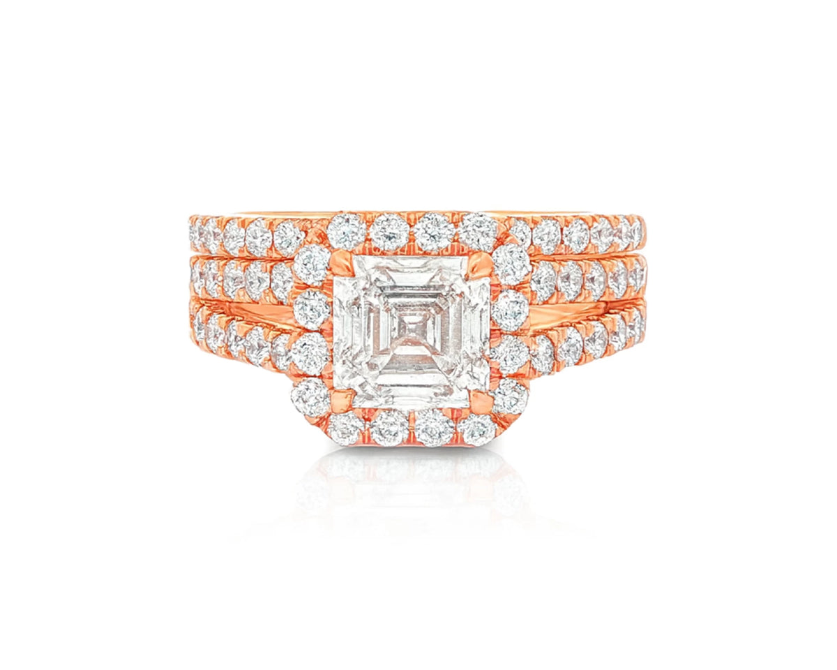 14k Emerald-Cut Halo Diamond Ring Set with Split Shank 2.75 CT – lifestyle 2145