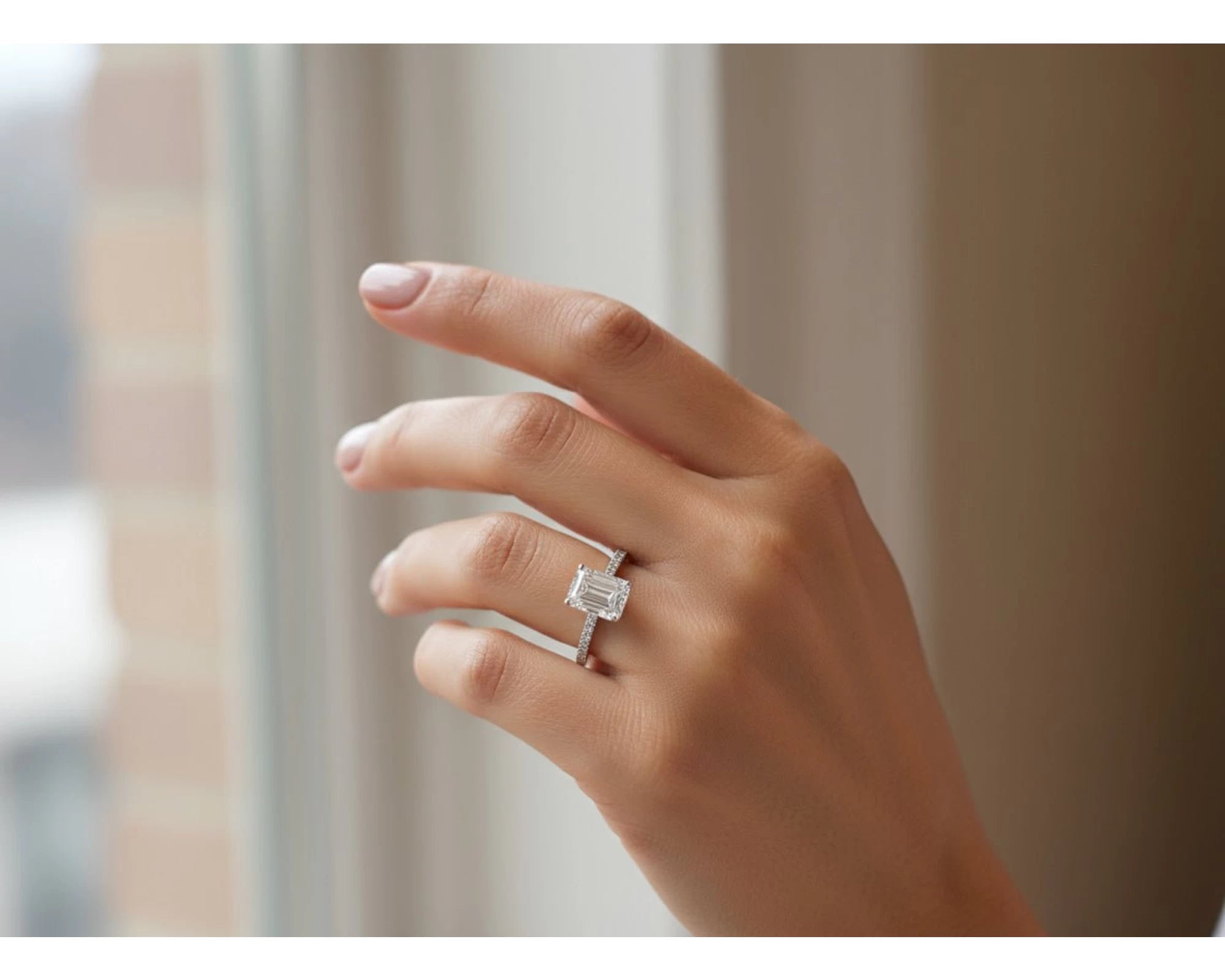 14k Emerald Cut Petite Micropavé Engagement Ring 4.80 CT – view 2