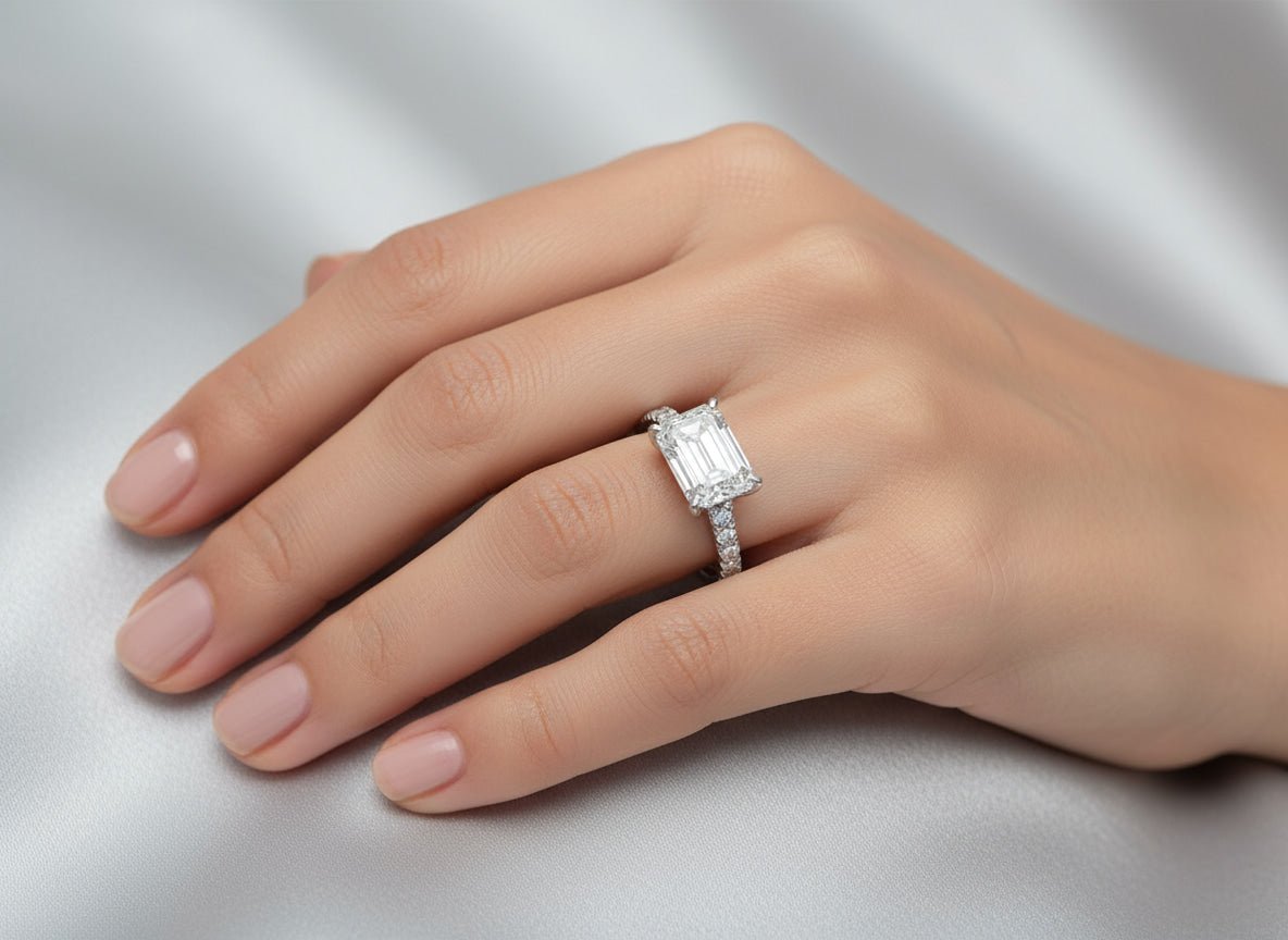 14k Emerald Cut Petite Pavé Engagement Ring 3.62 CT - AVI THE JEWELER