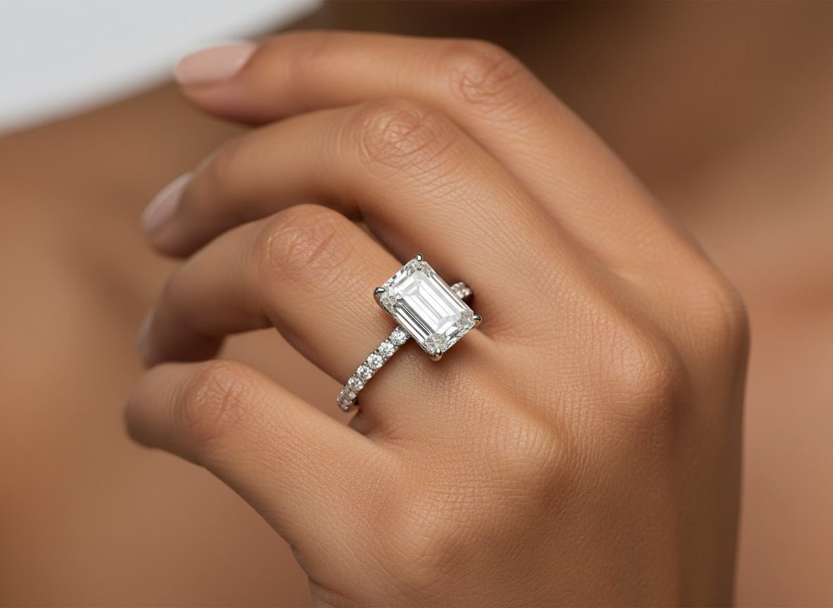 14k Emerald Cut Prestige Sleek Micropavé Engagement Ring 2.50 CT - AVI THE JEWELER