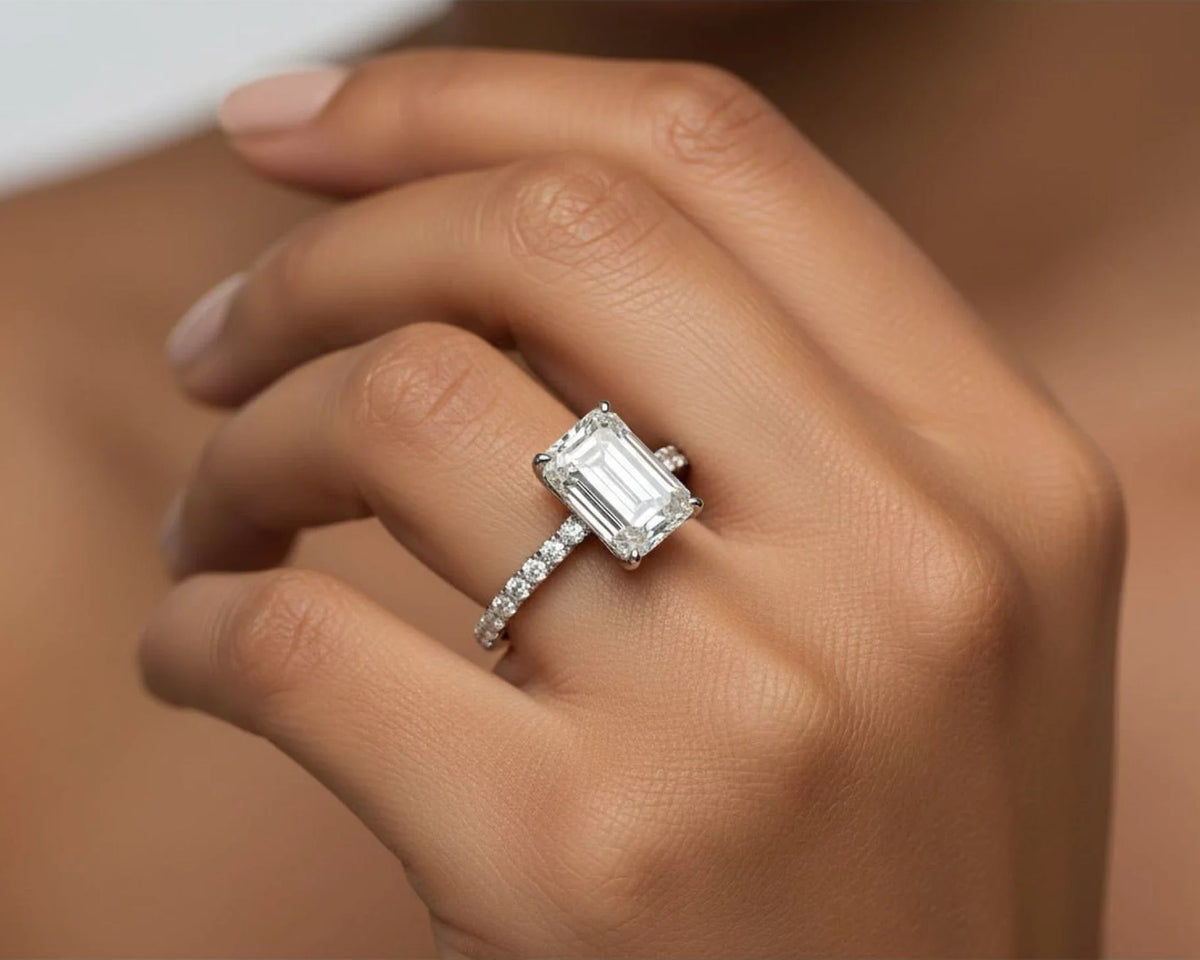 14k Emerald Cut Prestige Sleek Micropavé Engagement Ring 2.50 CT – view 2