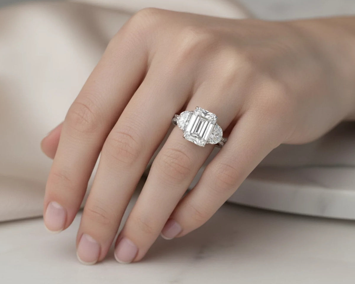 14k Emerald Cut Three Stone Engagement Ring - VS1 with 10.70ct – lifestyle 2267