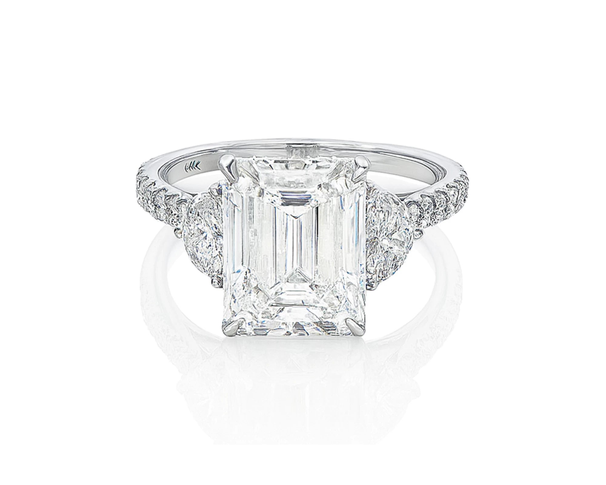 14k Emerald Cut Trillion Side-Stone Engagement Ring 5.12 CT – lifestyle 2574