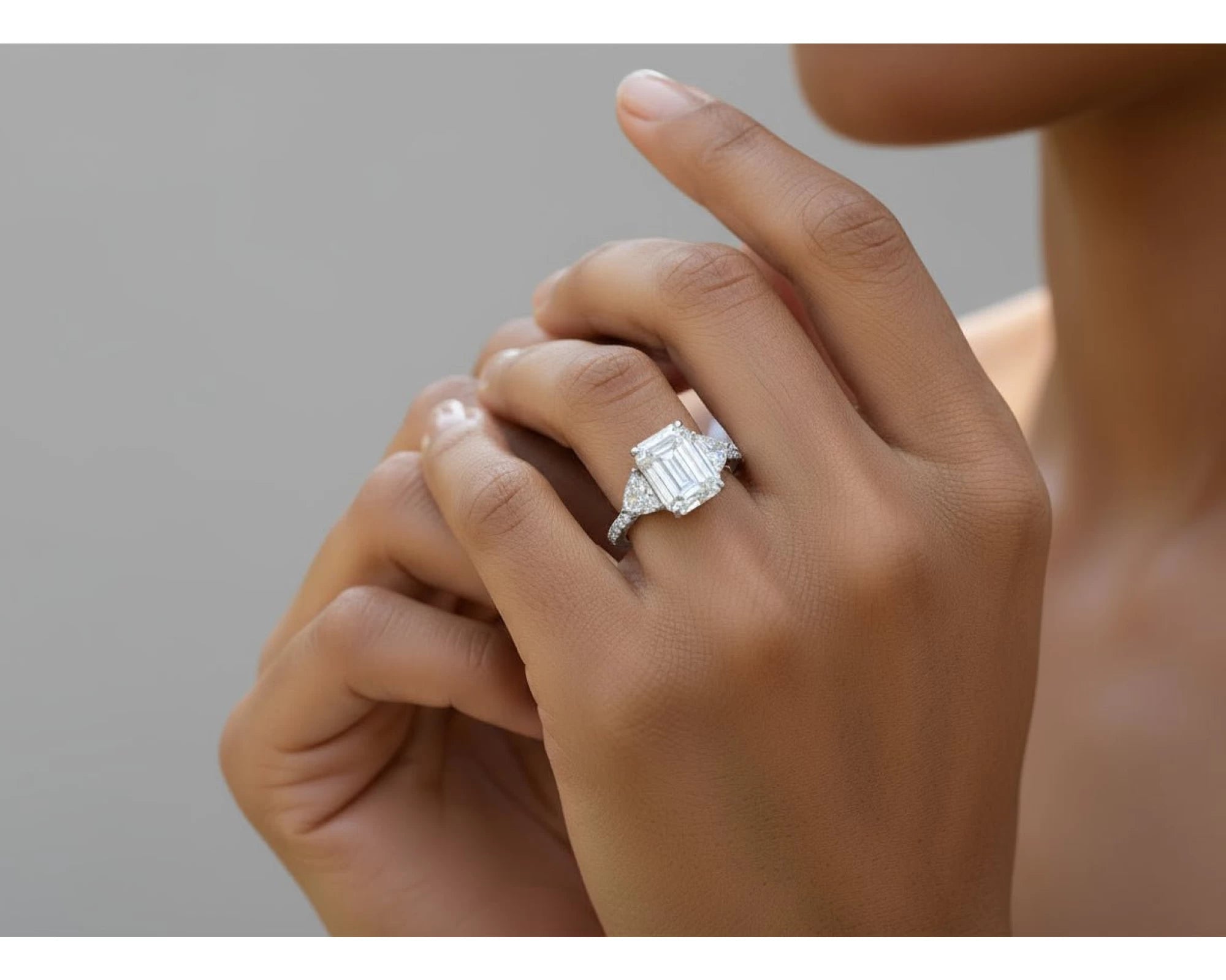 14k Emerald Cut Trillion Side-Stone Engagement Ring 5.12 CT – view 2