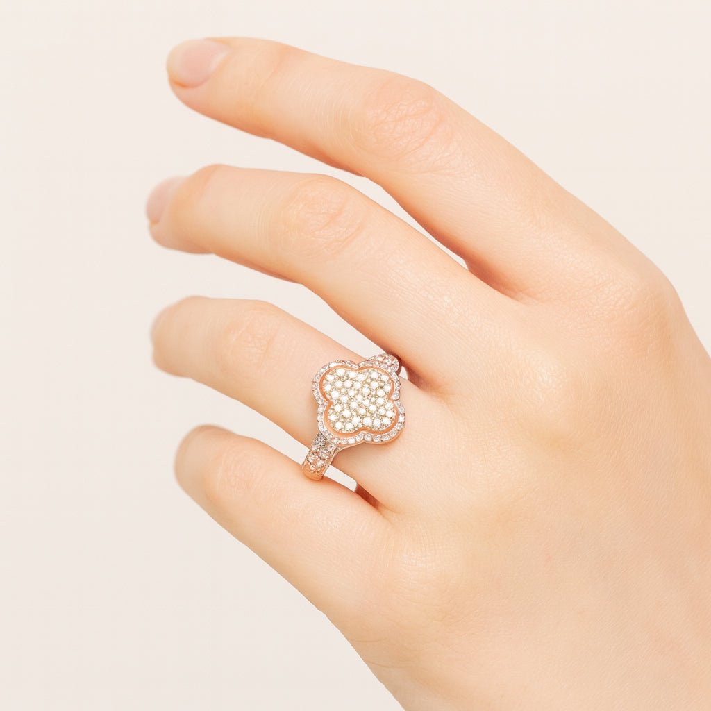 14k Gold Clover 3D Statement Ring with Round Diamonds 1.50ct - AVI THE JEWELER