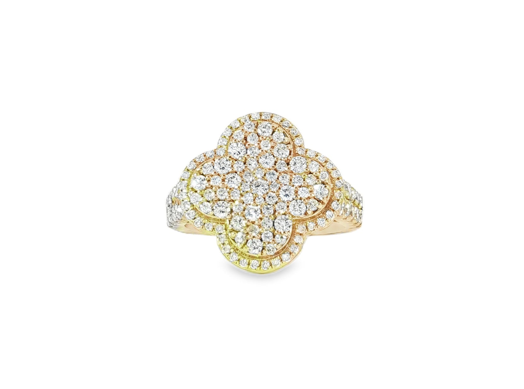 14k Gold Clover 3D Statement Ring with Round Diamonds 1.50ct - AVI THE JEWELER