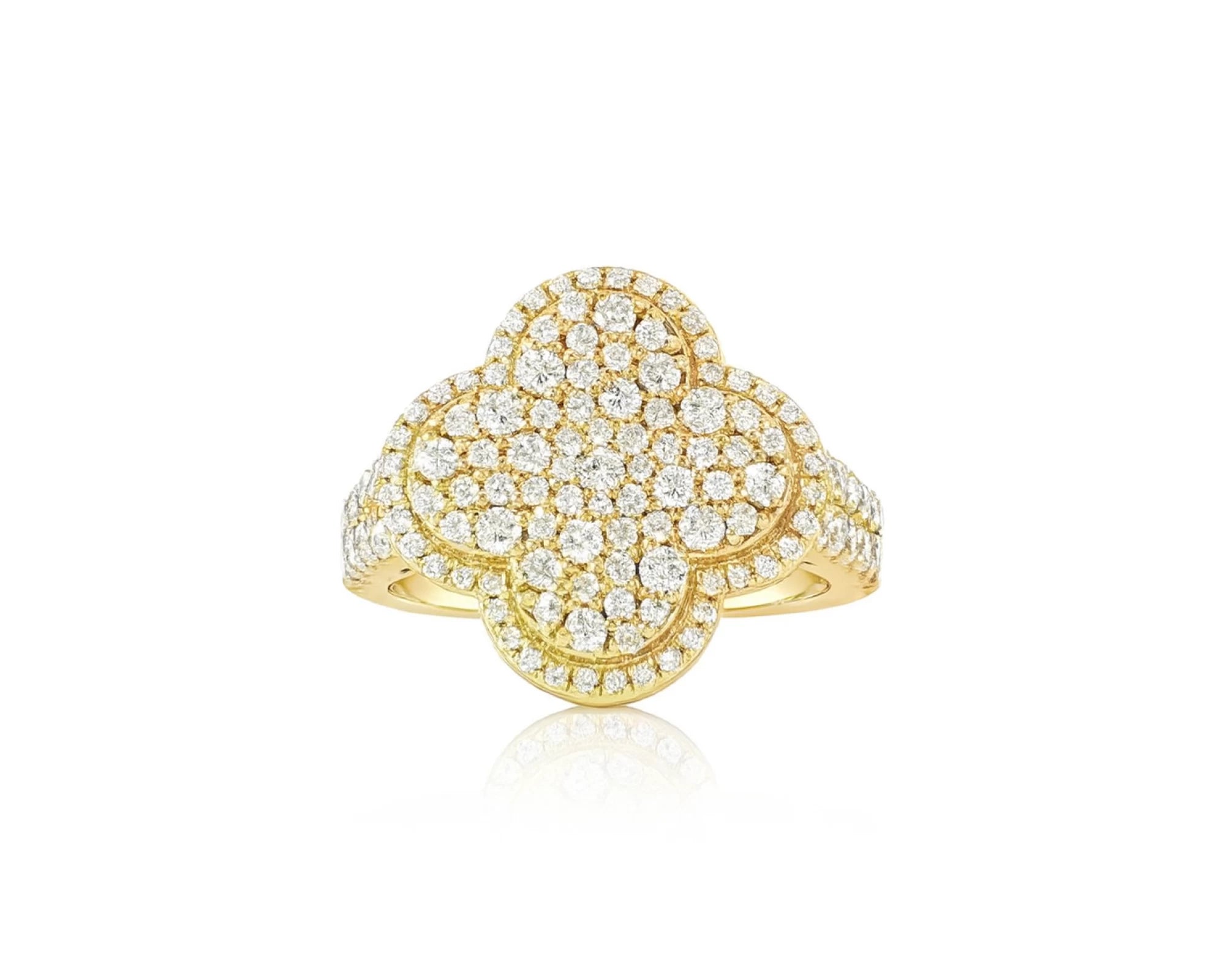 14k Gold Clover 3D Statement Ring with Round Diamonds 1.50ct – lifestyle 1301