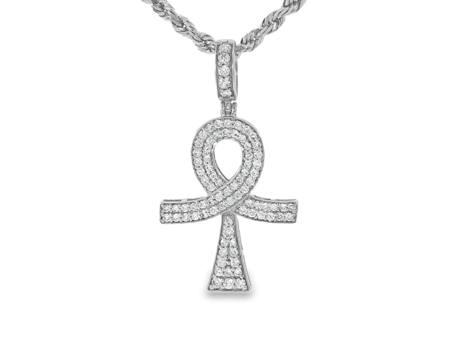 14k Gold Diamond Ankh Pendant with Round - Cut Accents 1.09ct - AVI THE JEWELER