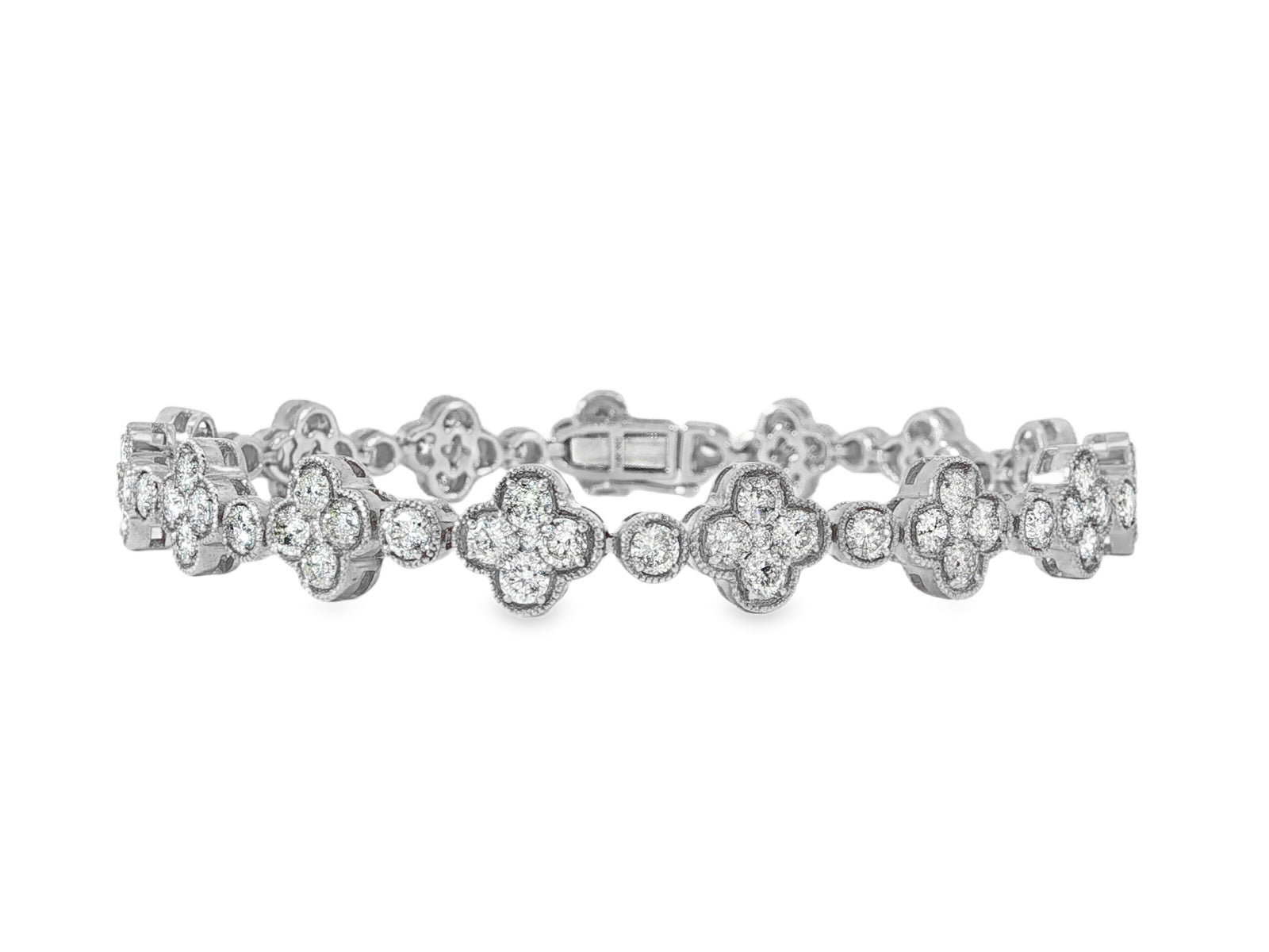14k Gold Diamond Bracelet with Clover Round - Cut Cluster Design 4.55ct - AVI THE JEWELER