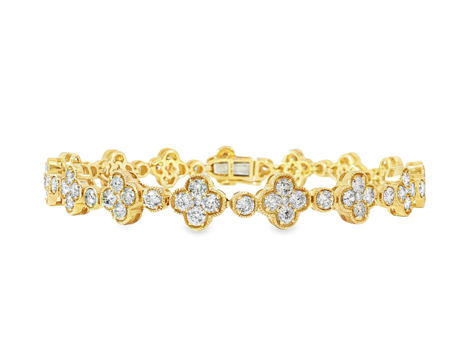 14k Gold Diamond Bracelet with Clover Round - Cut Cluster Design 4.55ct - AVI THE JEWELER