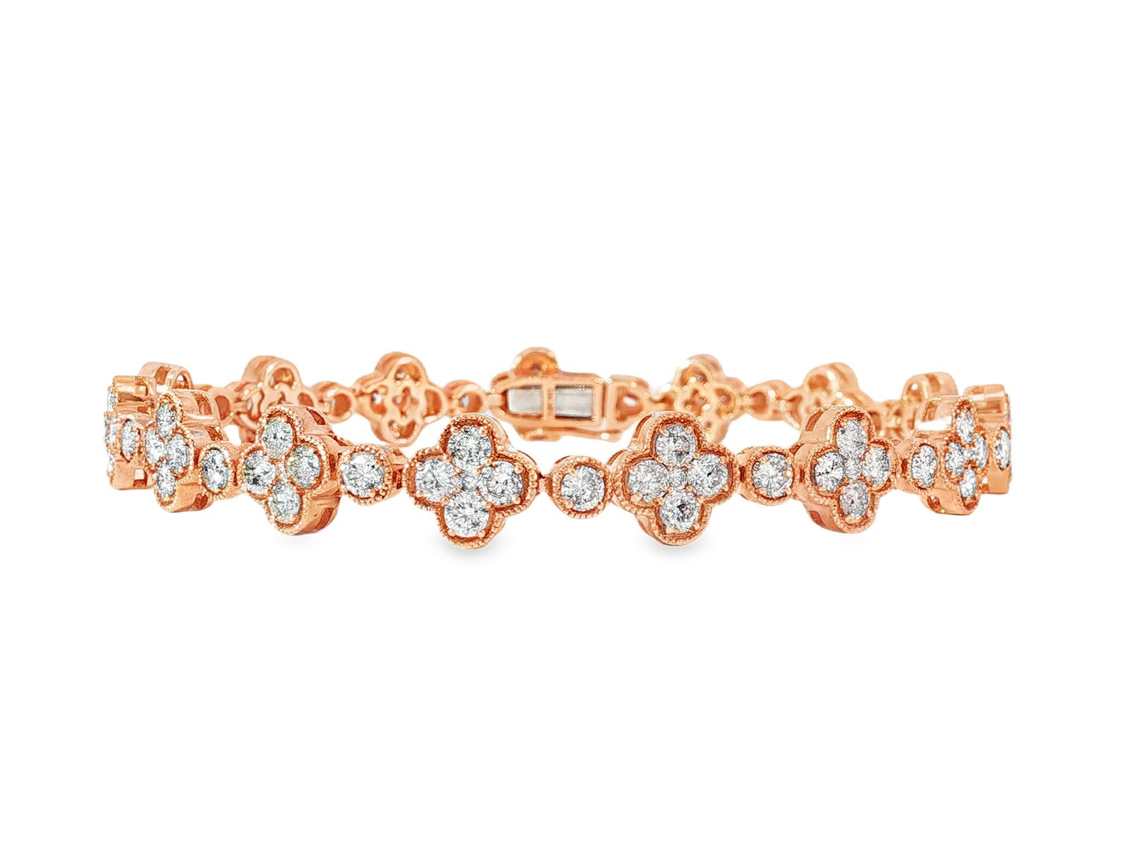 14k Gold Diamond Bracelet with Clover Round - Cut Cluster Design 4.55ct - AVI THE JEWELER