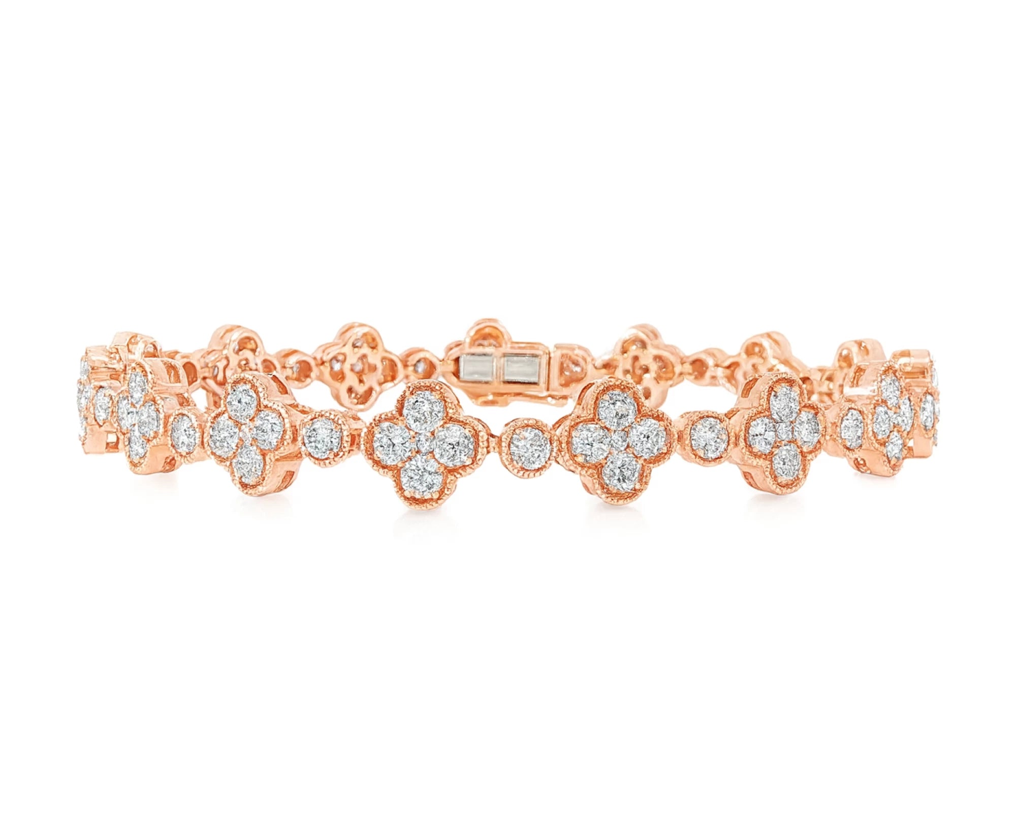 14k Gold Diamond Bracelet with Clover Round-Cut Cluster Design 4.55ct – lifestyle 4480