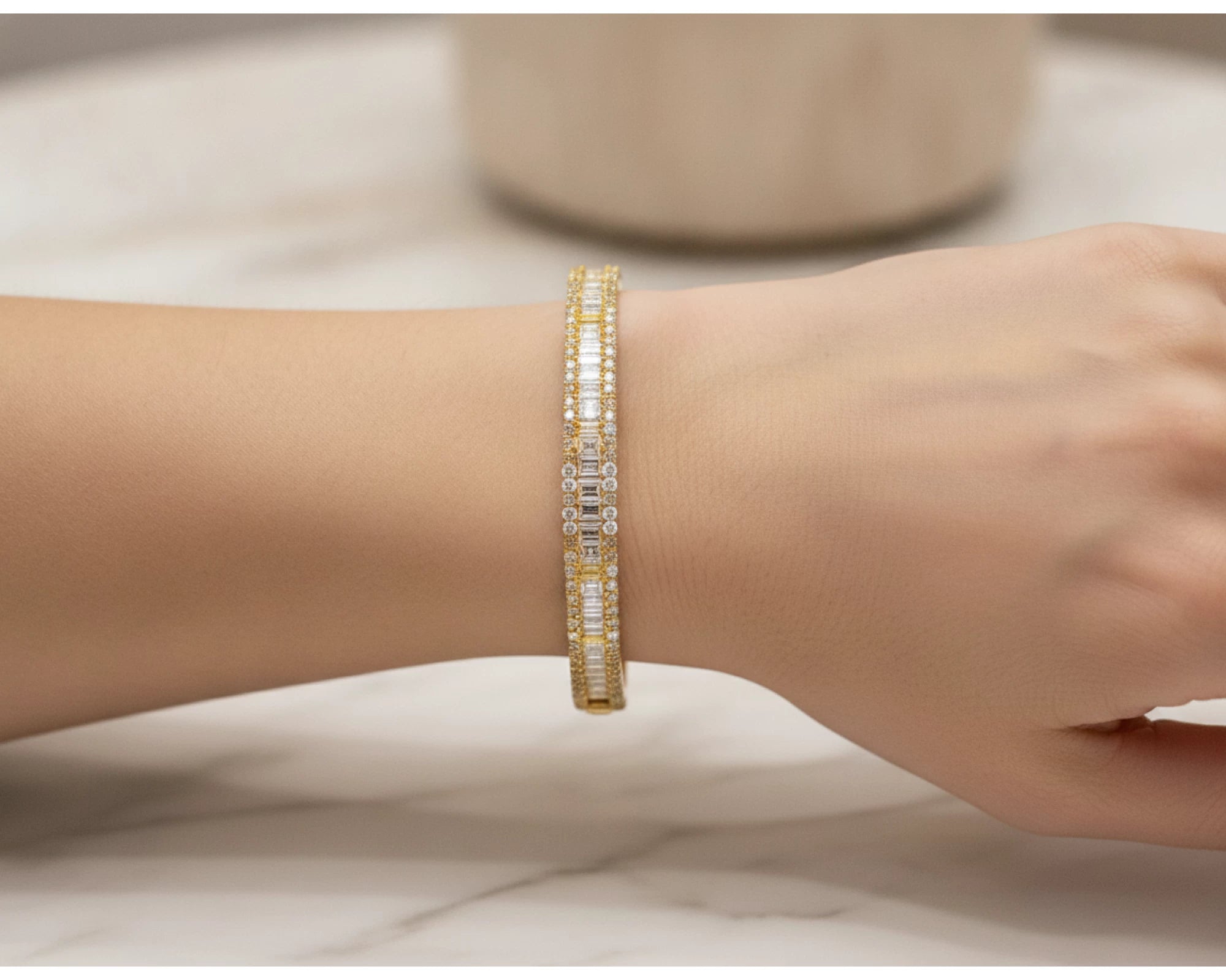 14k Gold Diamond Bracelet with Emerald-Cut & Round Design 3ct – lifestyle 4711