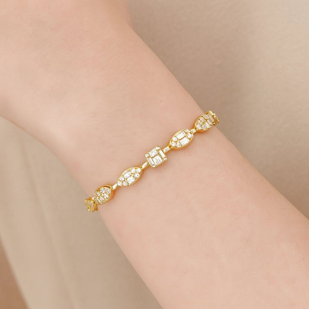 14k Gold Diamond Bracelet with Emerald - Cut & Round Design 5ct - AVI THE JEWELER