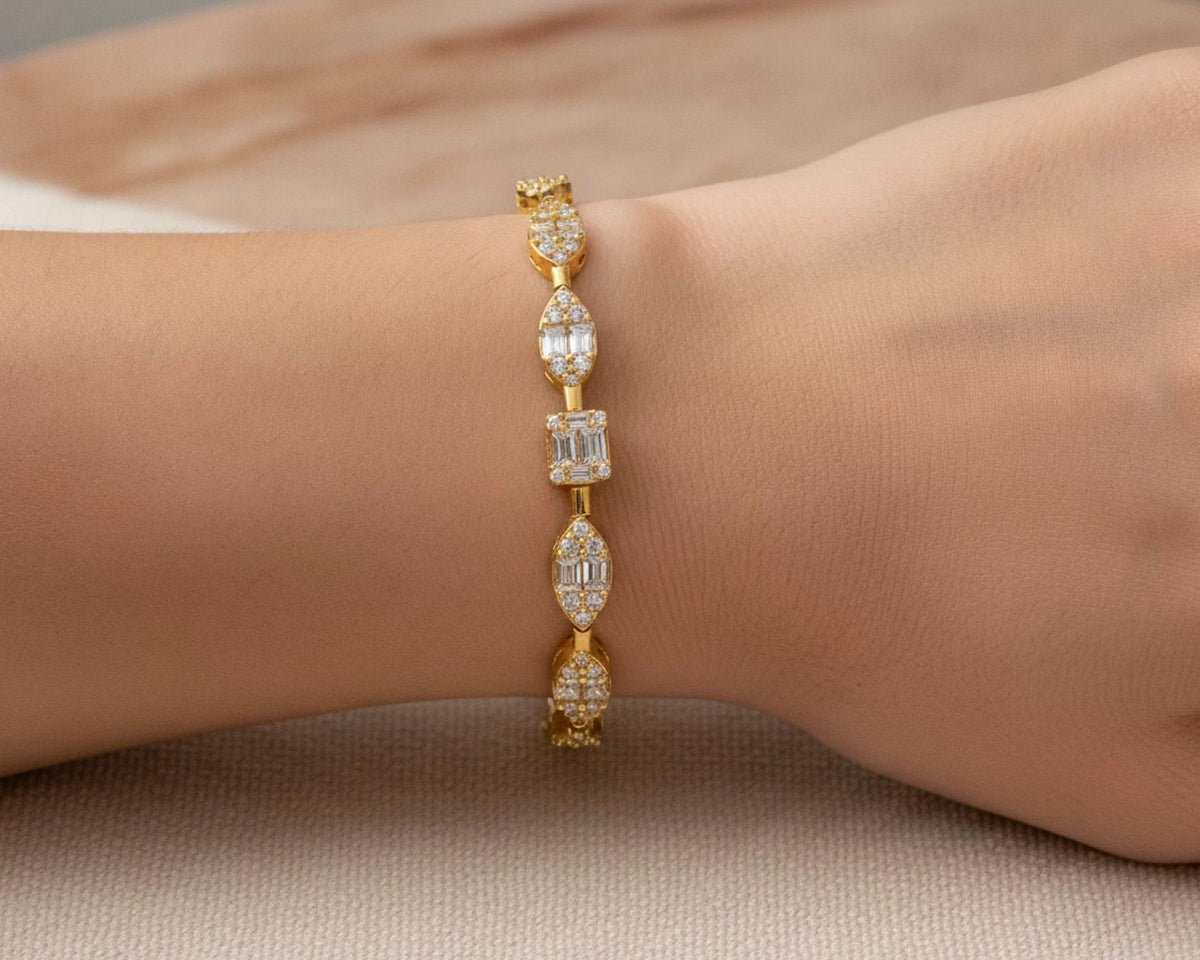 14k Gold Diamond Bracelet with Emerald-Cut & Round Design 5ct – lifestyle 4441