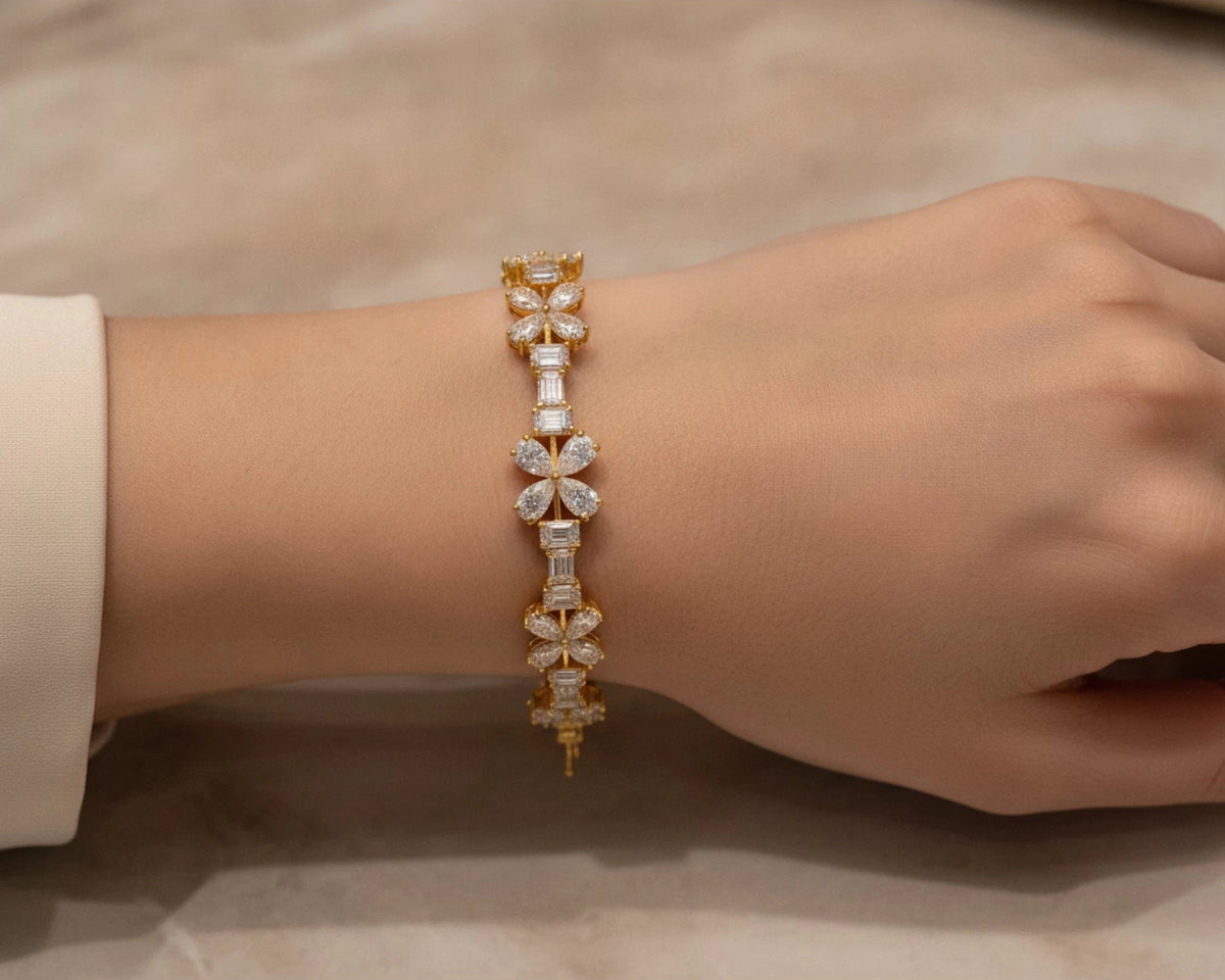 14k Gold Diamond Bracelet with Floral & Emerald-Cut Accents 15.6ct – lifestyle 4442