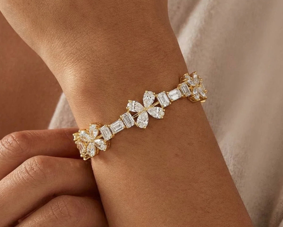 14k Gold Diamond Bracelet with Floral & Emerald-Cut Accents 15.6ct – view 2