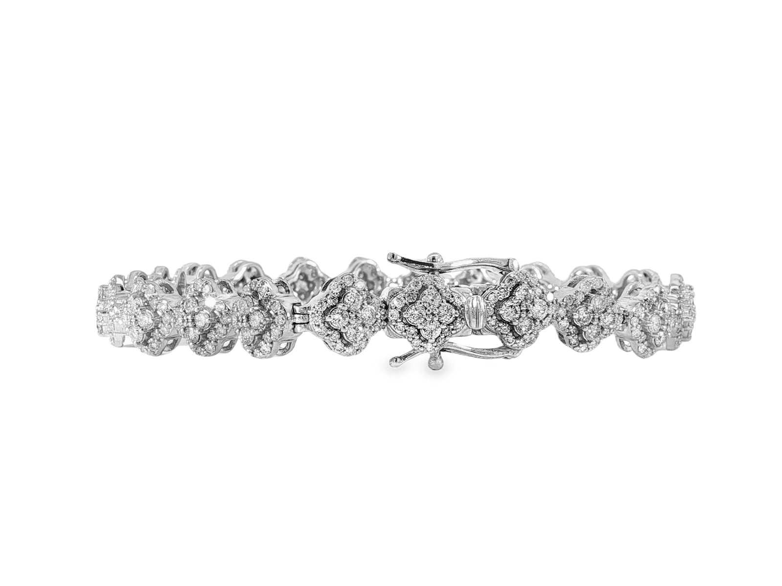 14k Gold Diamond Bracelet with Floral Round - Cut Cluster Design 3.76ct - AVI THE JEWELER