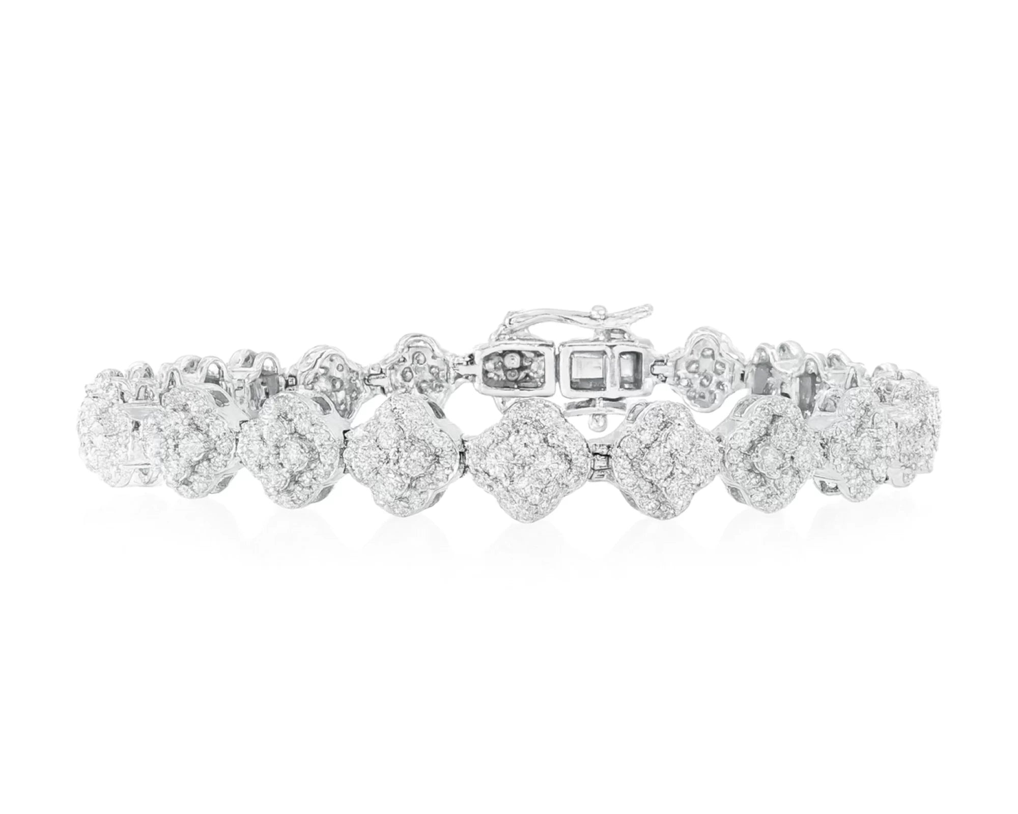 14k Gold Diamond Bracelet with Floral Round-Cut Cluster Design 3.76ct – lifestyle 4410