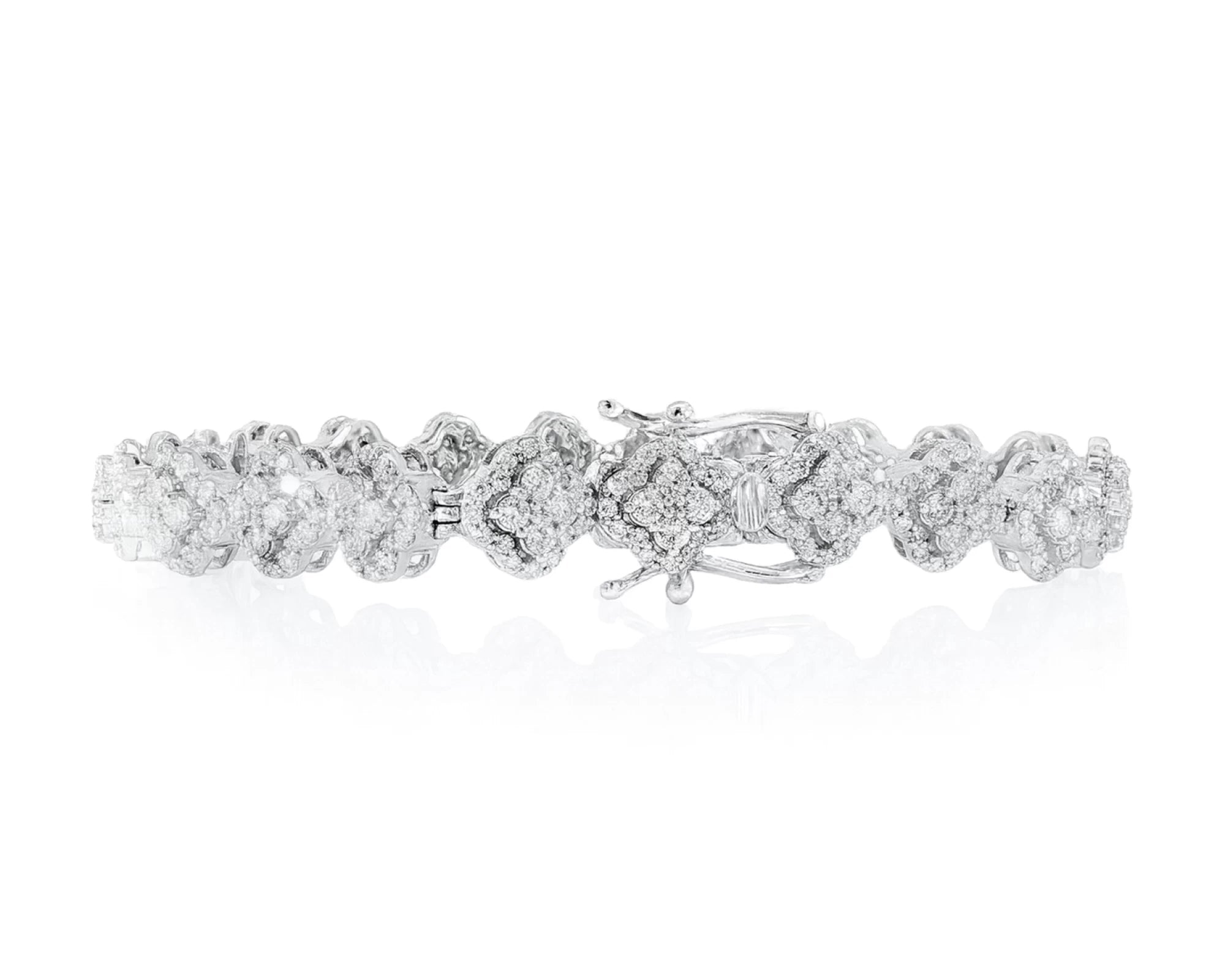 14k Gold Diamond Bracelet with Floral Round-Cut Cluster Design 3.76ct – lifestyle 4412