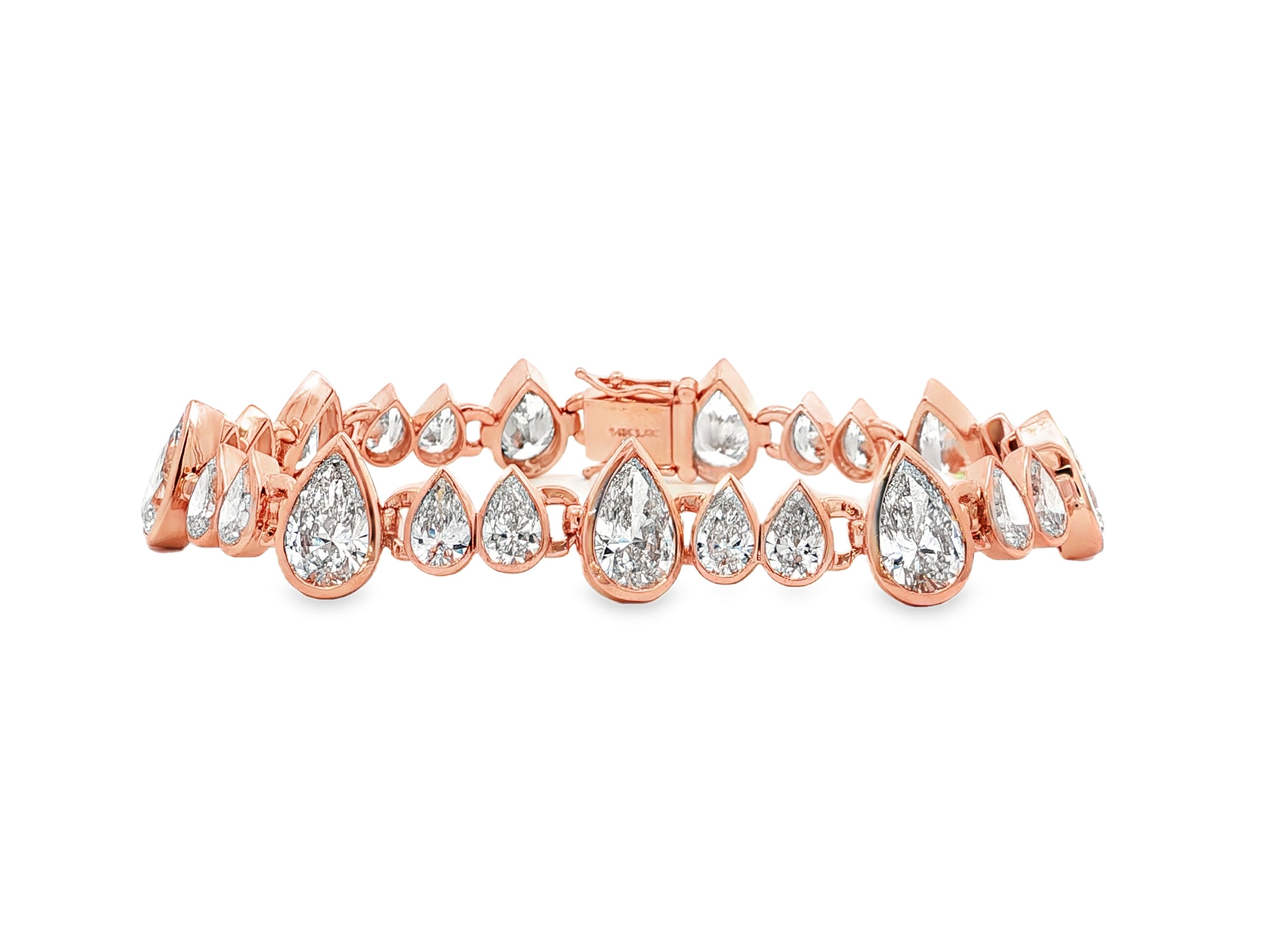 14k Gold Diamond Bracelet with Graduated Pear - Shape Design 22.98ct - AVI THE JEWELER