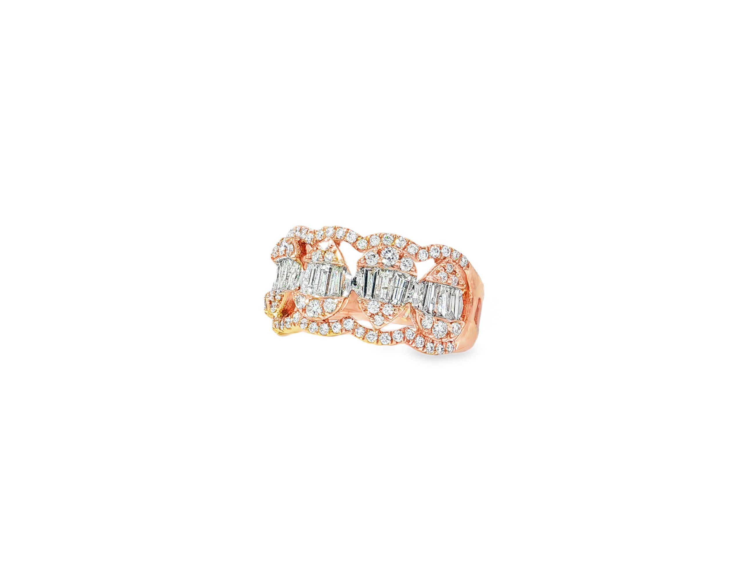 14k Gold Diamond Chain - Link Band Ring with Baguette & Round 1.45ct - AVI THE JEWELER