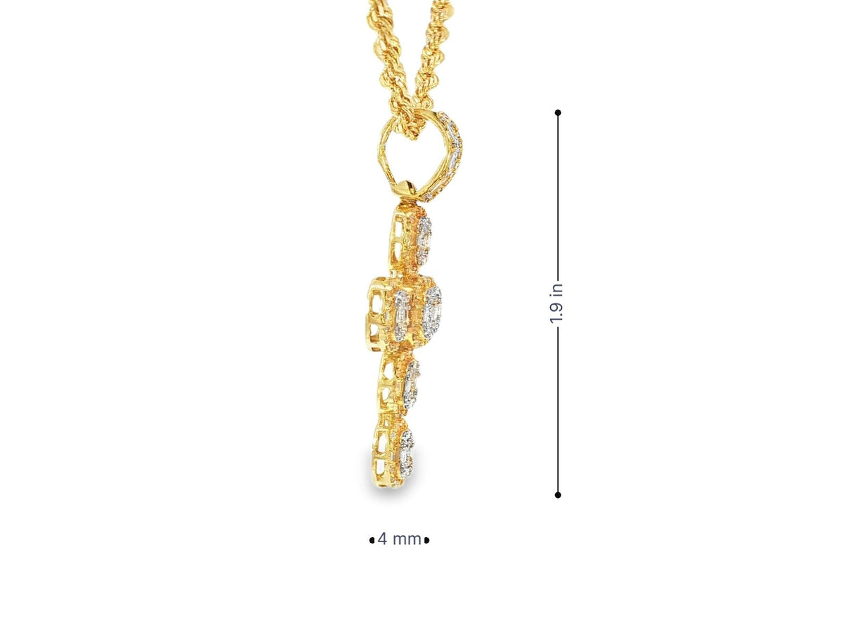 14k Gold Diamond Cross Pendant with Cushion - Shape Cluster Design 1.40ct - AVI THE JEWELER