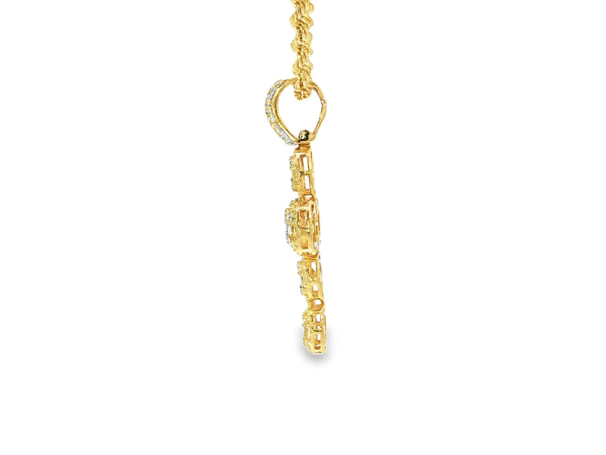 14k Gold Diamond Cross Pendant with Cushion - Shape Cluster Design 1.40ct - AVI THE JEWELER