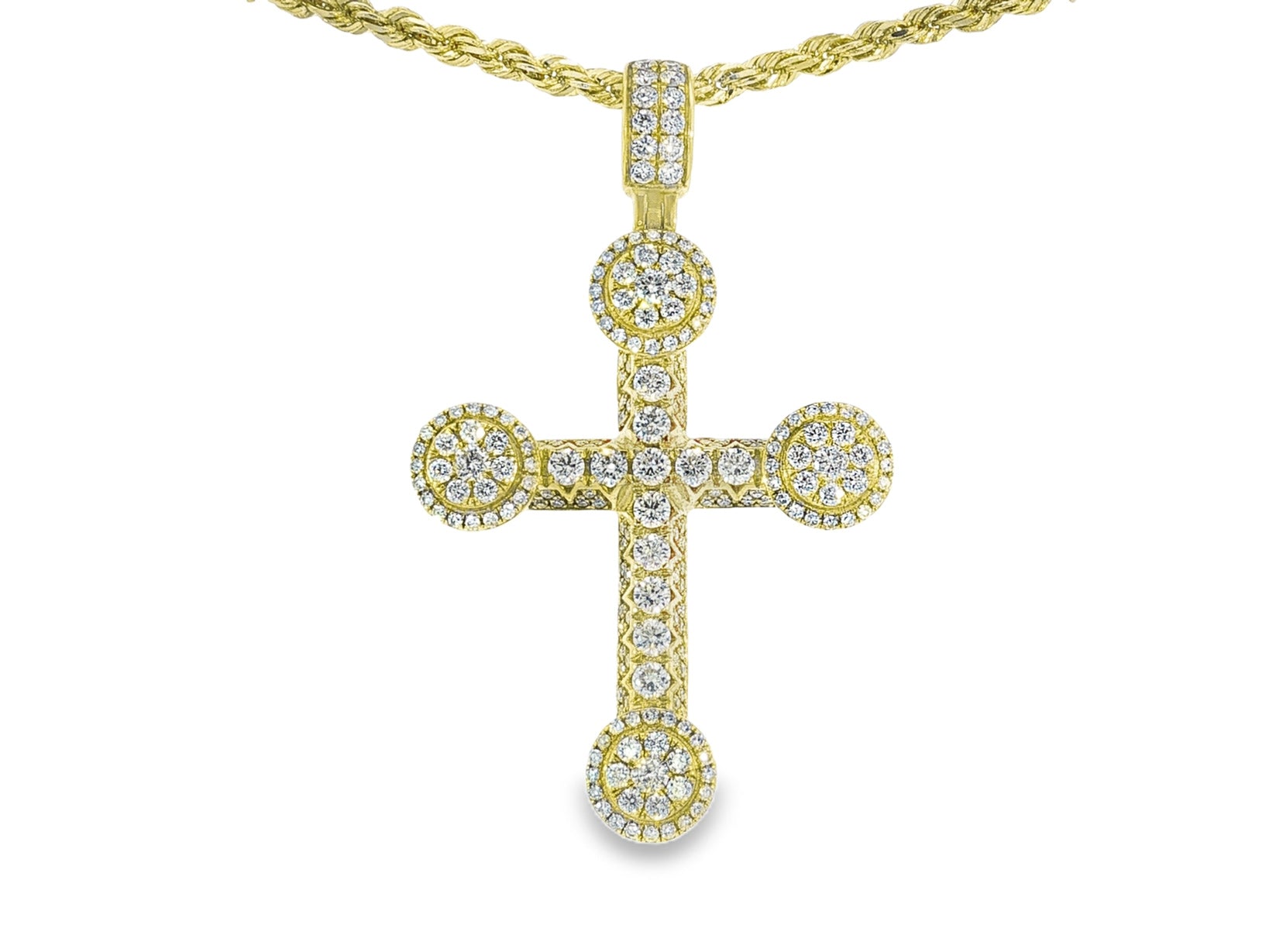 14k Gold Diamond Cross Pendant with Round - Cut Accents 2.50ct - AVI THE JEWELER