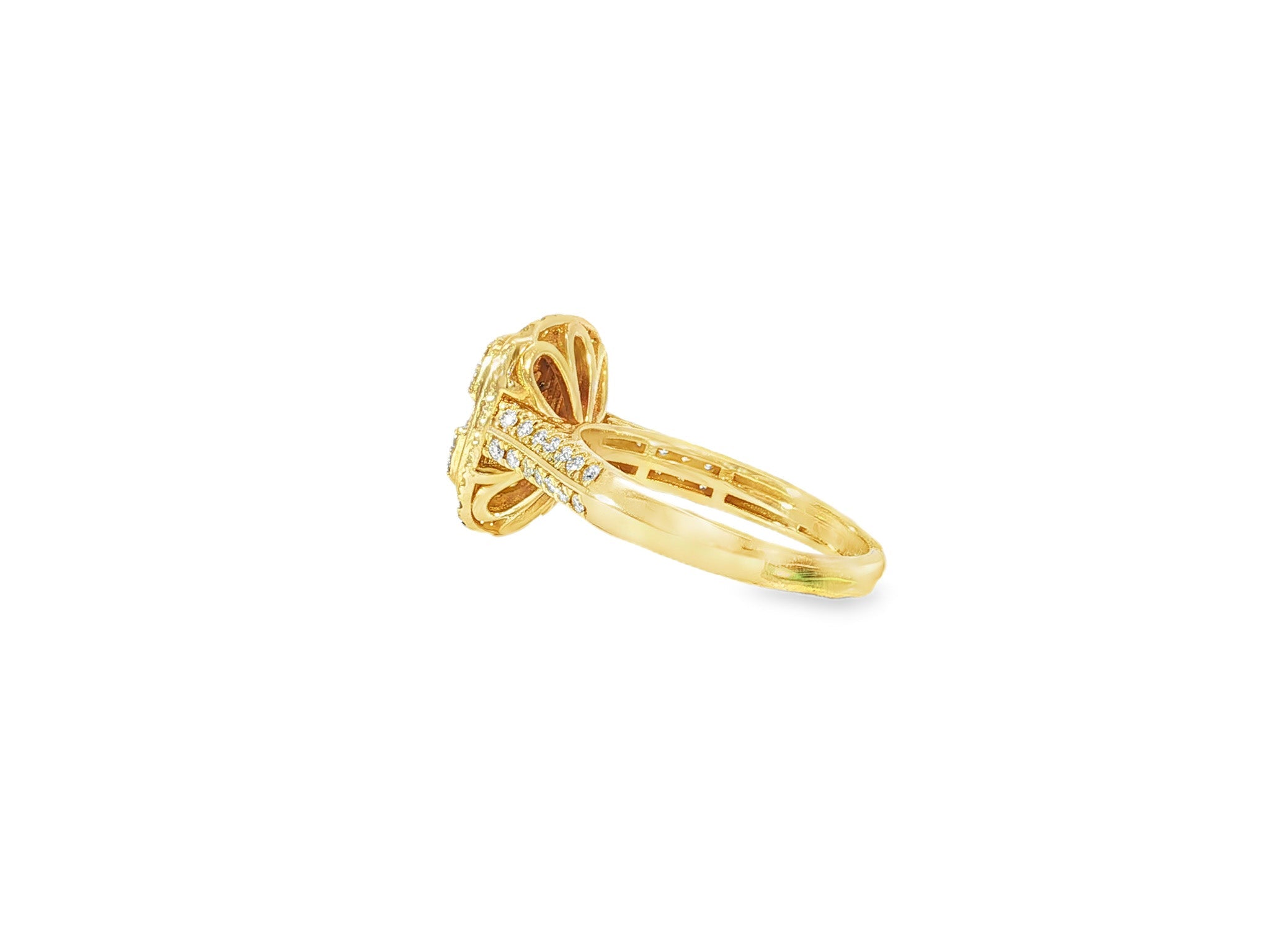 14k Gold Diamond Cushion Halo Ring with Round & Baguette 0.90ct - AVI THE JEWELER