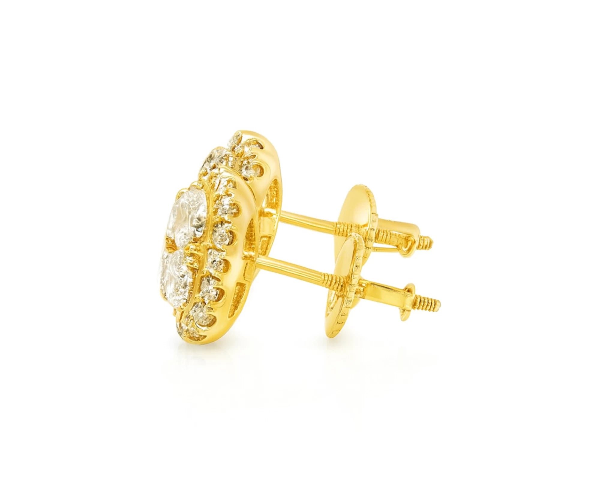 14k Gold Diamond Cushion-Shape Cluster Stud Earrings with Round-Cut Halo 1.00ct – lifestyle 3766