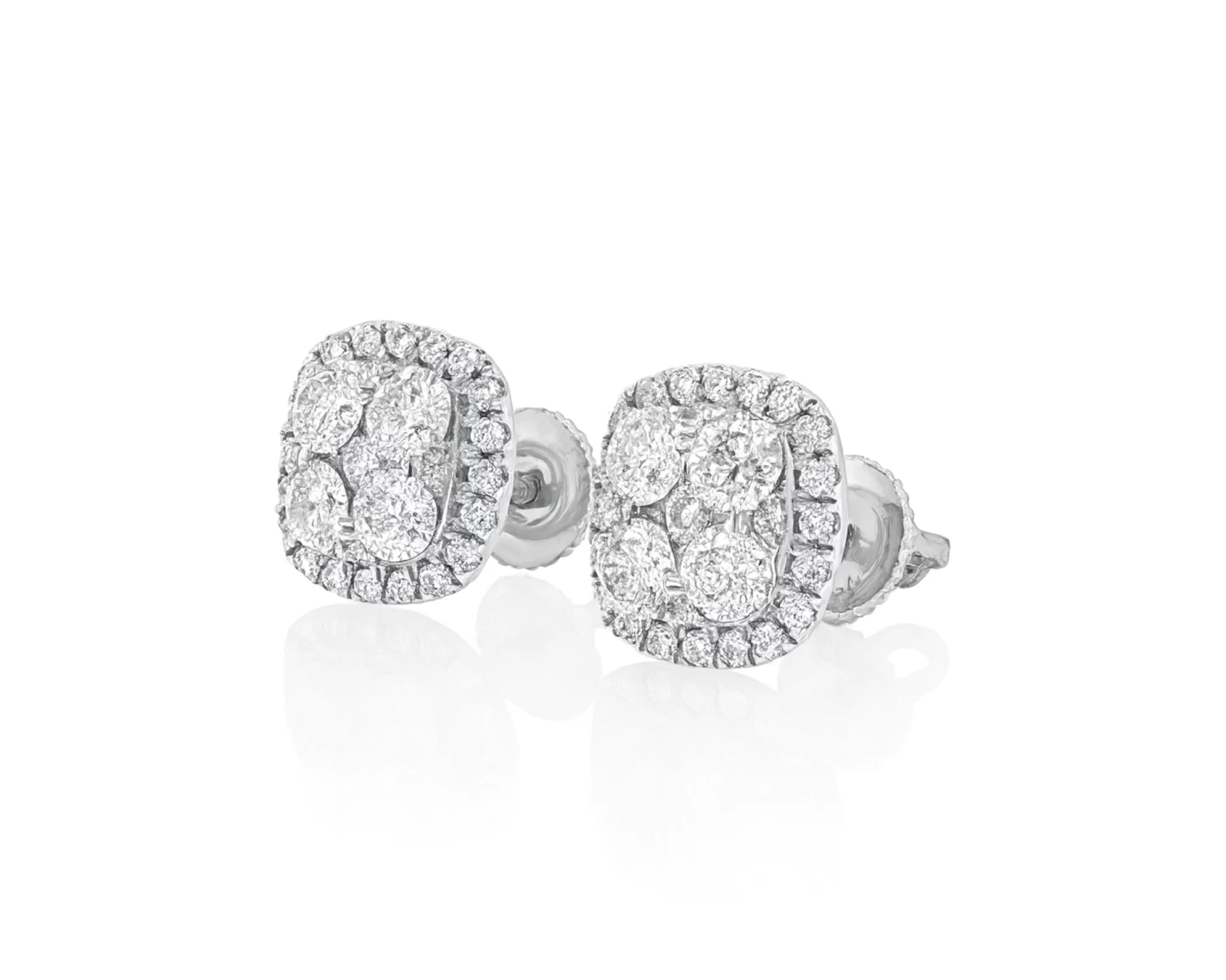 14k Gold Diamond Cushion-Shape Cluster Stud Earrings with Round-Cut Halo 1.00ct – lifestyle 3768