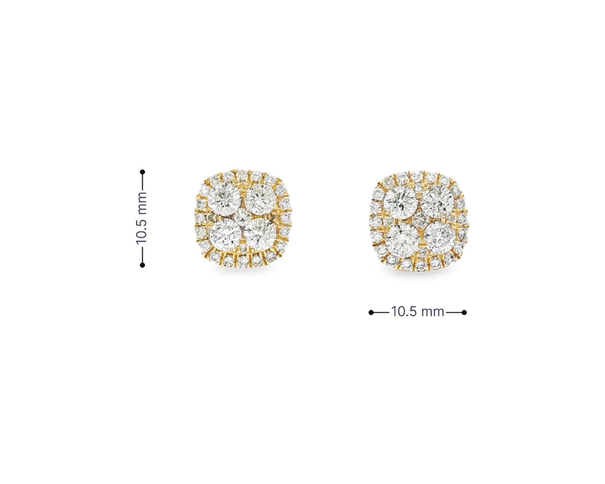 14k Gold Diamond Cushion-Shape Cluster Stud Earrings with Round-Cut Halo 1.00ct – view 7
